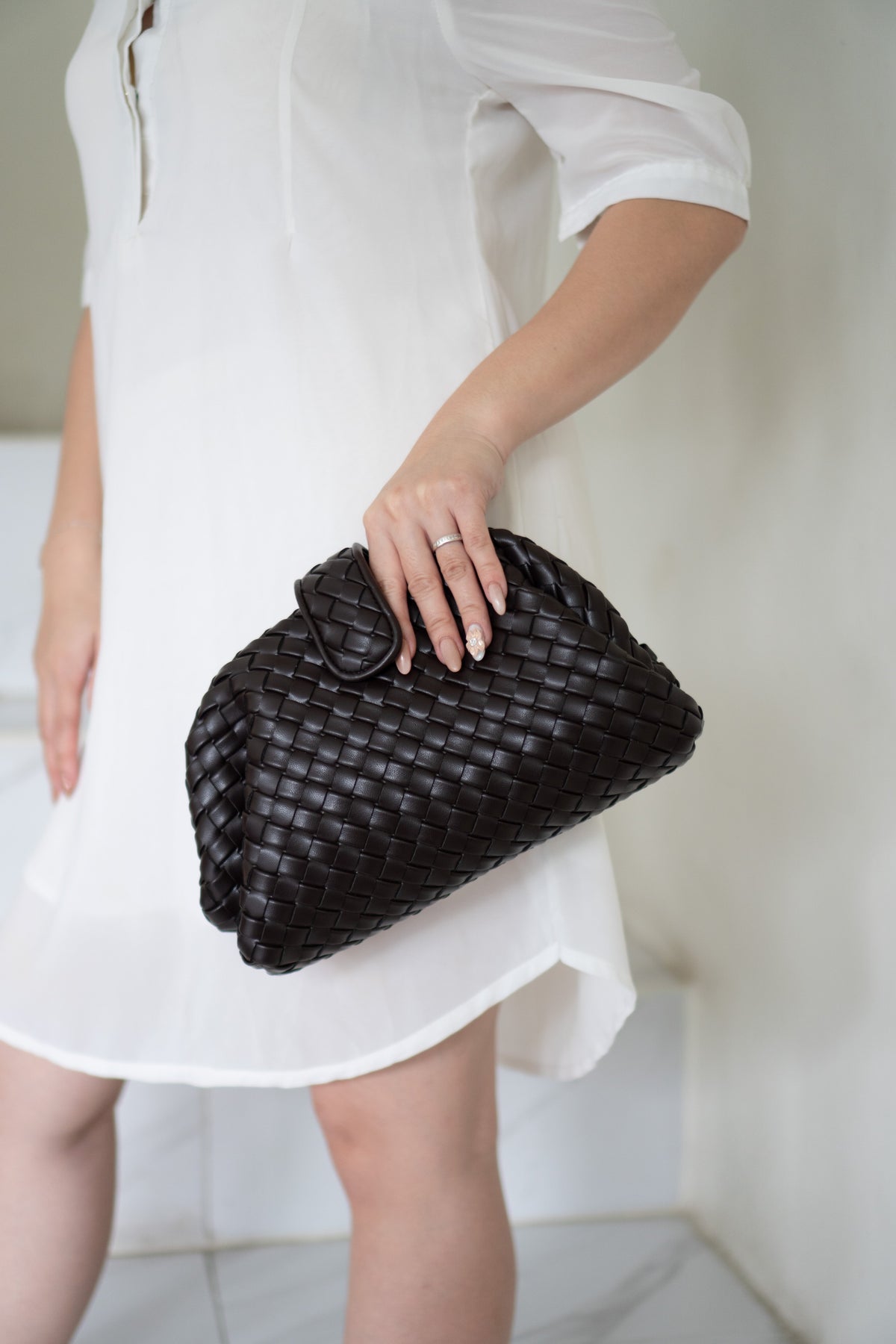 Lauren Woven Clutch Bag with Chain – Fondant Lambskin