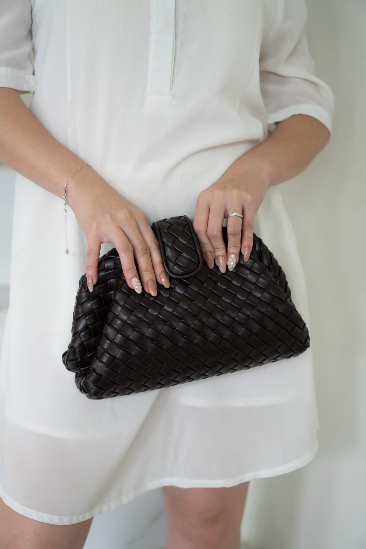 Lauren Woven Clutch Bag with Chain – Fondant Lambskin