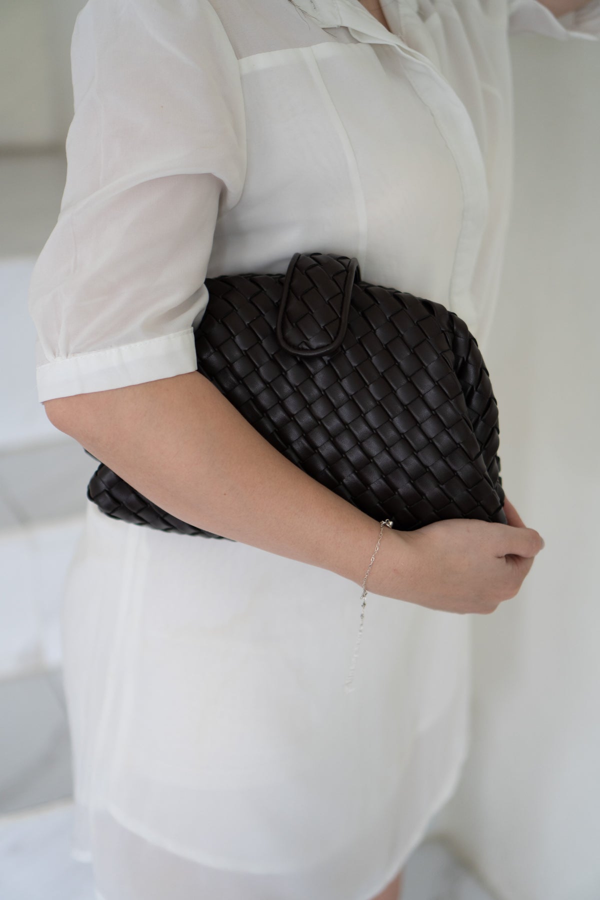 Lauren Woven Clutch Bag with Chain – Fondant Lambskin