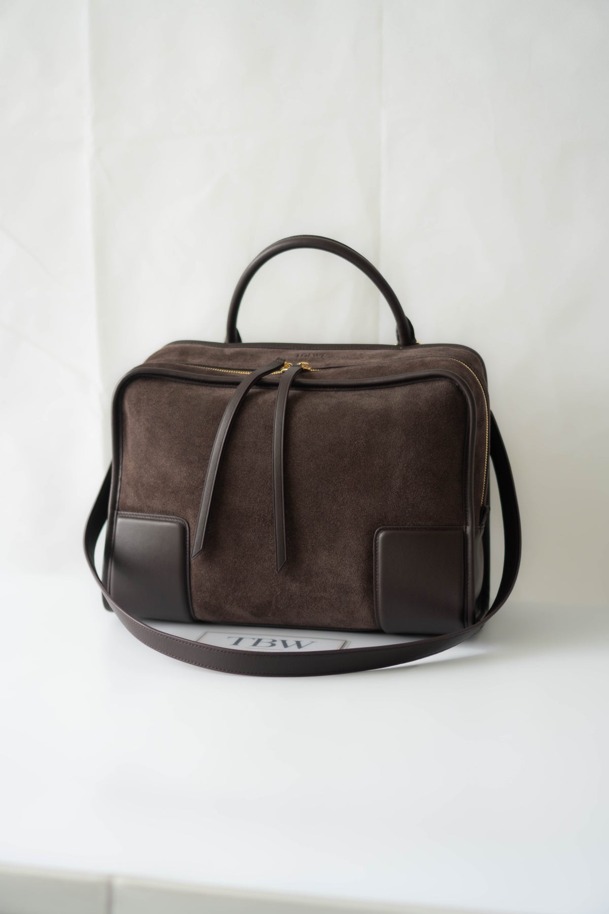 Amazona 180 Bag – Dark Brown Suede & Calfskin Leather with Gold Hardware