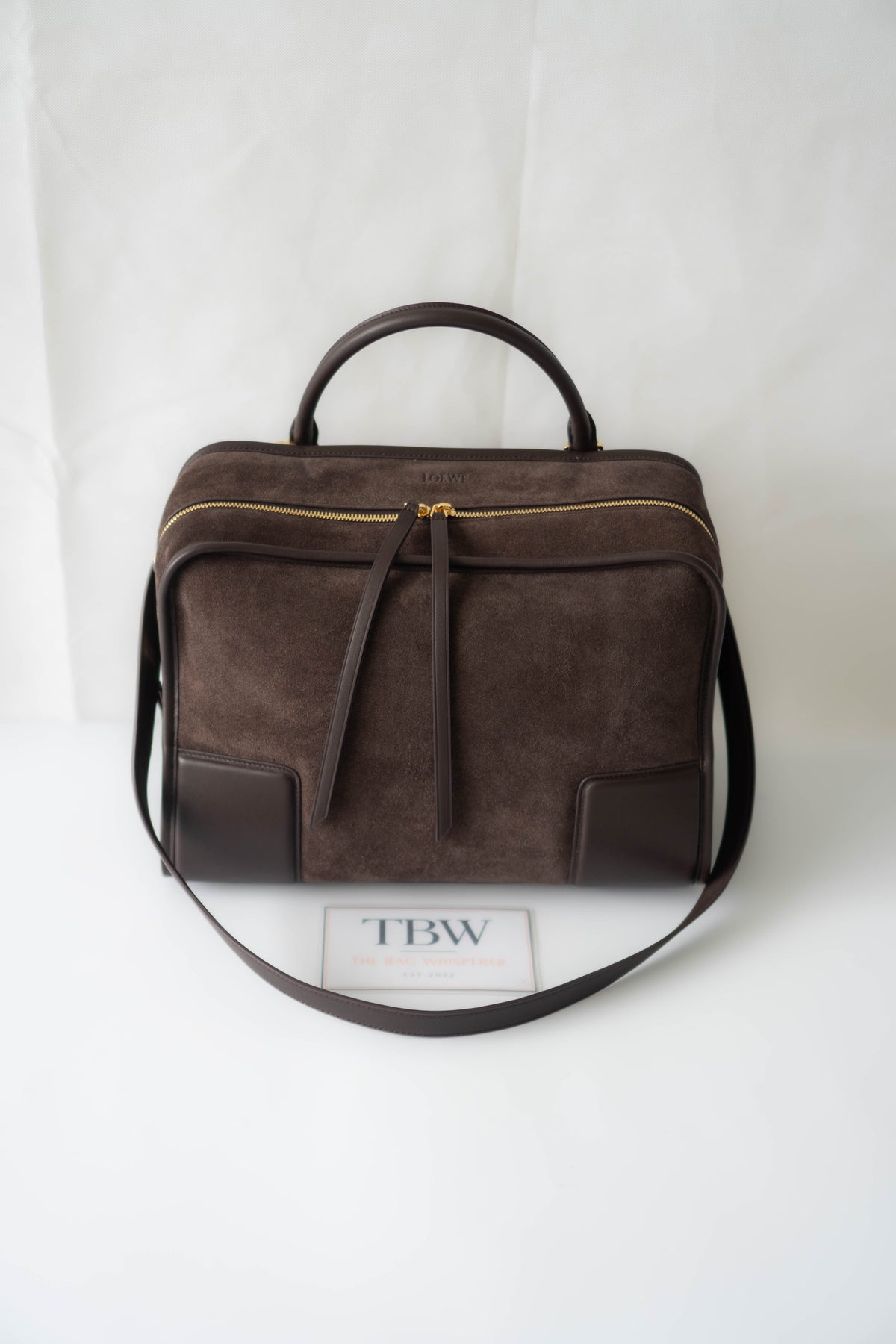 Amazona 180 Bag – Dark Brown Suede & Calfskin Leather with Gold Hardware