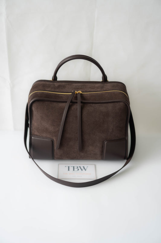 Amazona 180 Bag – Dark Brown Suede & Calfskin Leather with Gold Hardware