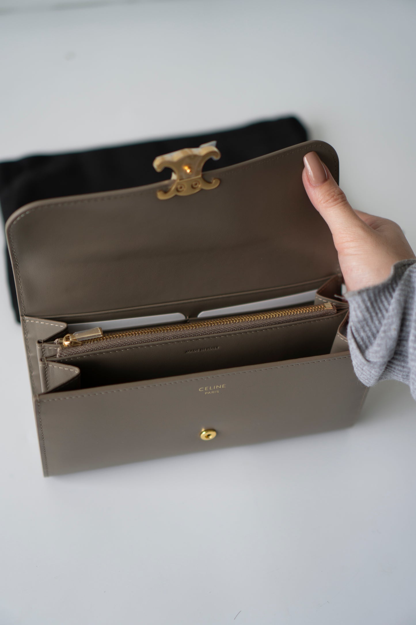 Large Wallet Triomphe in Color Pebble Shiny Calfskin