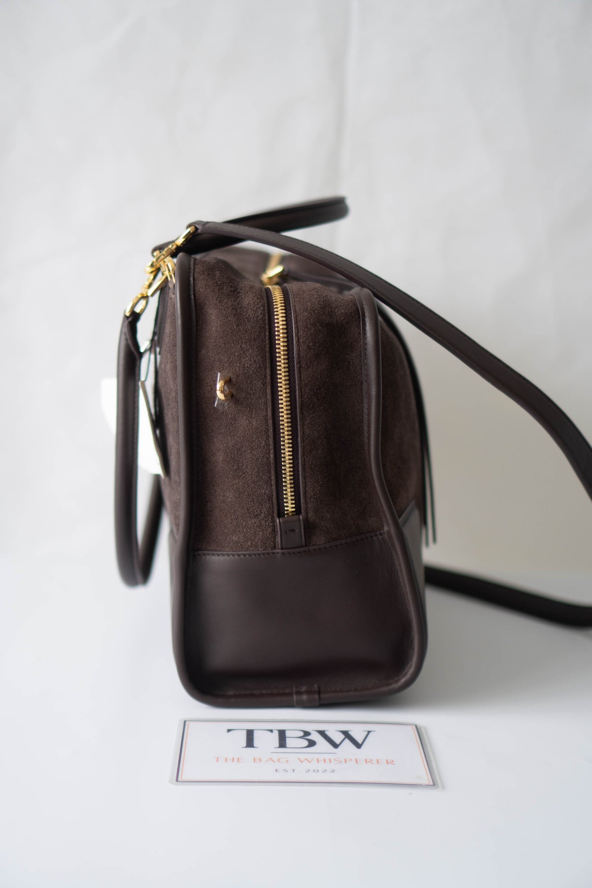 Amazona 180 Bag – Dark Brown Suede & Calfskin Leather with Gold Hardware