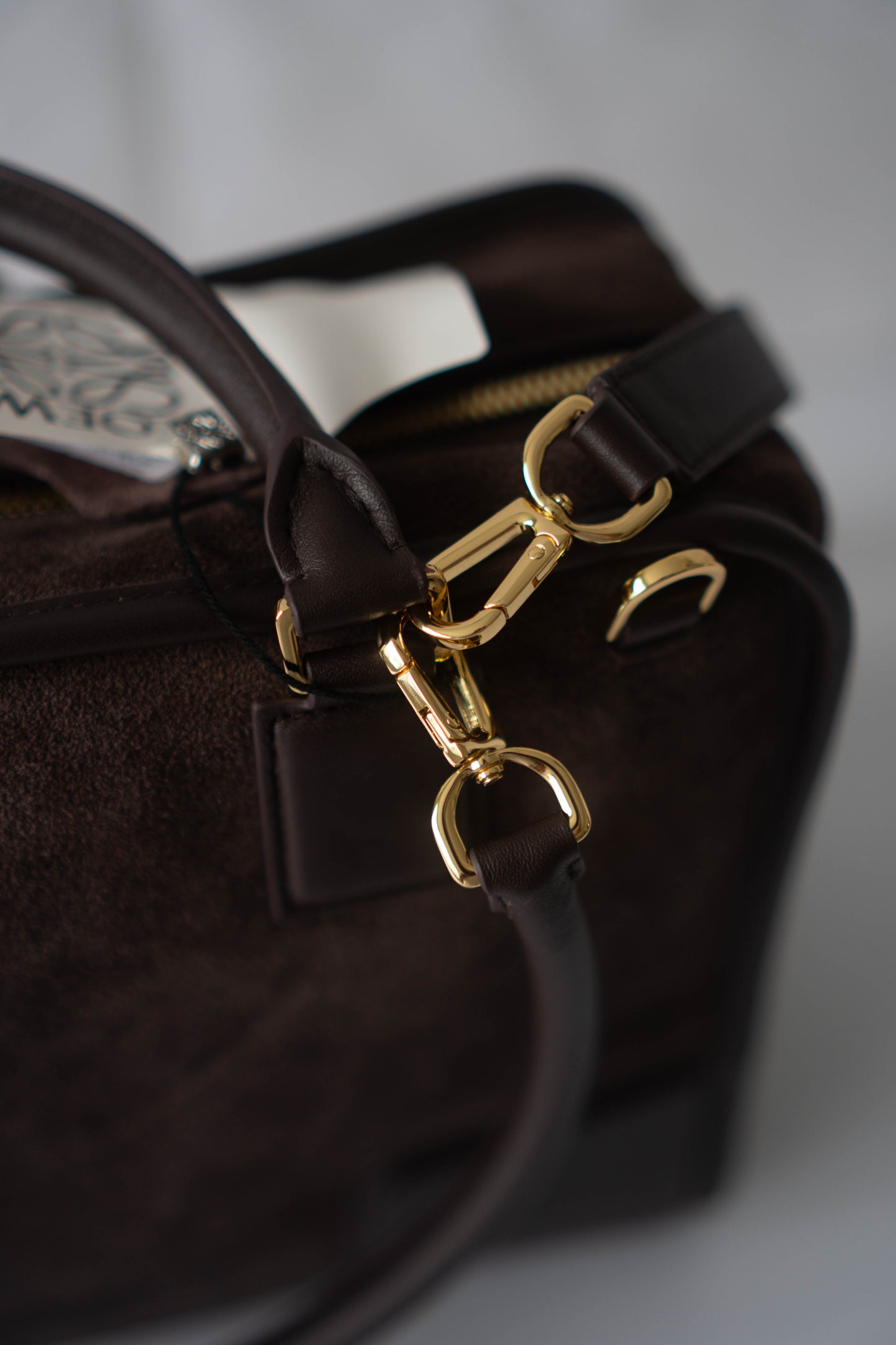 Amazona 180 Bag – Dark Brown Suede & Calfskin Leather with Gold Hardware