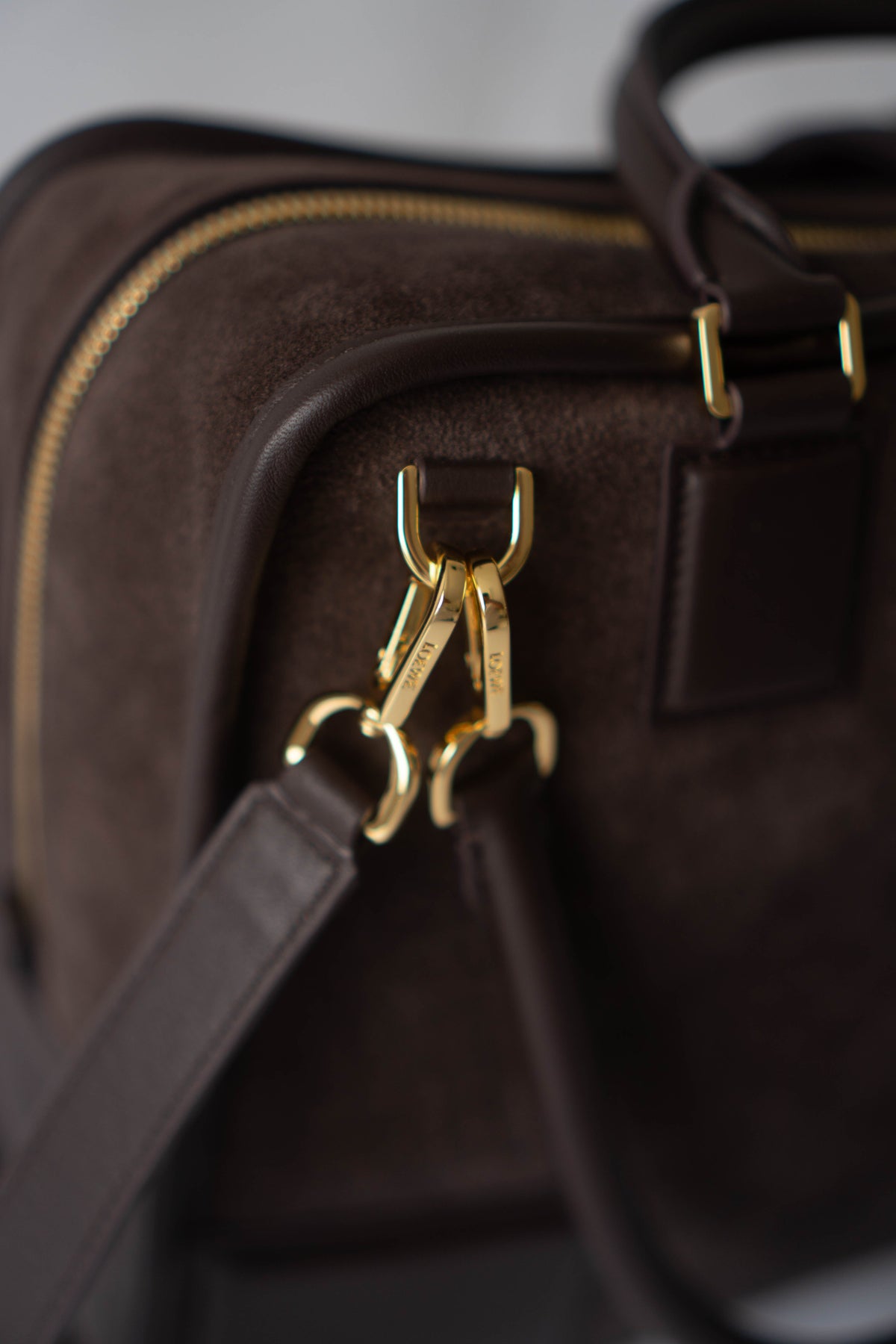 Amazona 180 Bag – Dark Brown Suede & Calfskin Leather with Gold Hardware