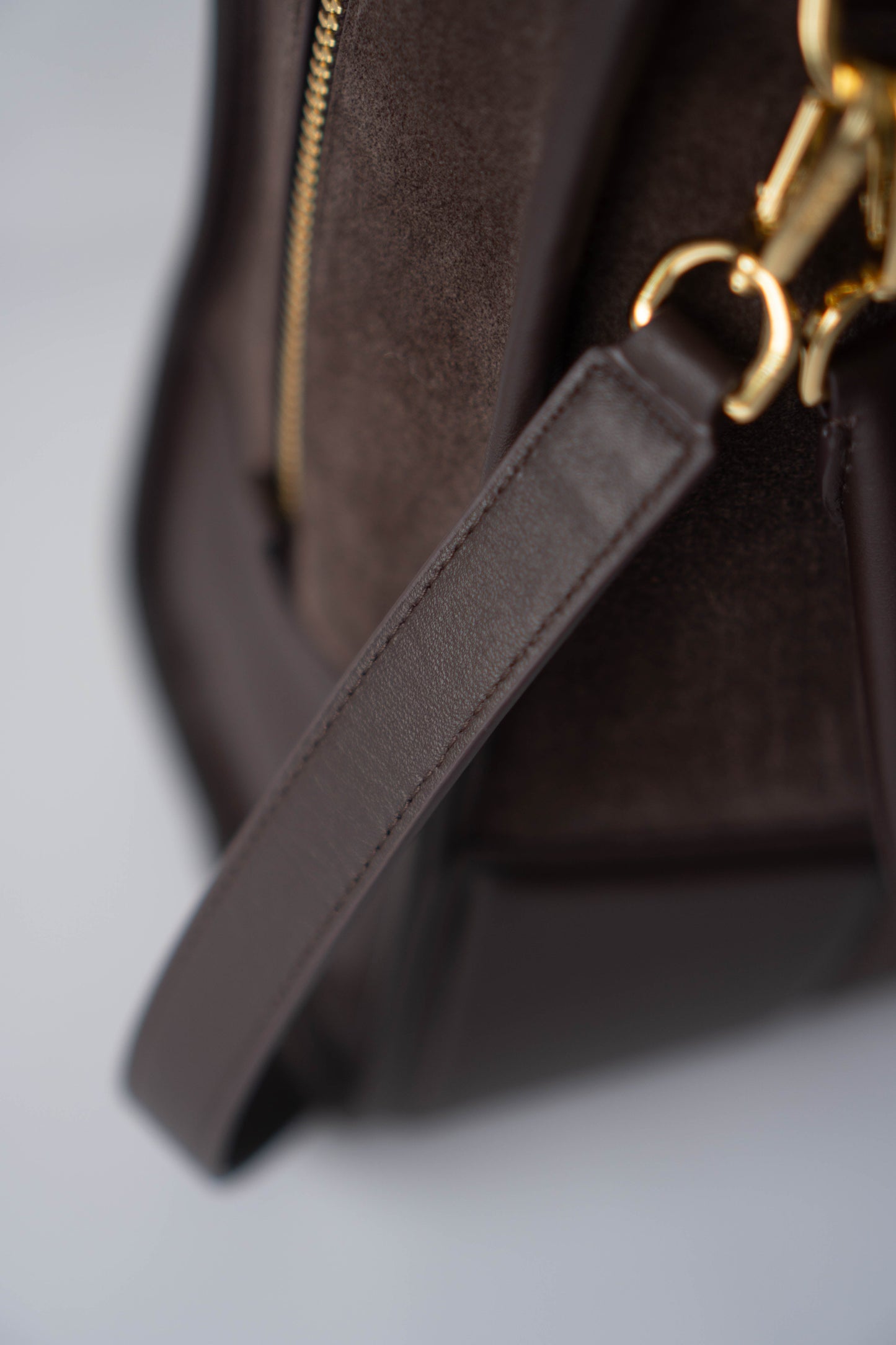 Amazona 180 Bag – Dark Brown Suede & Calfskin Leather with Gold Hardware