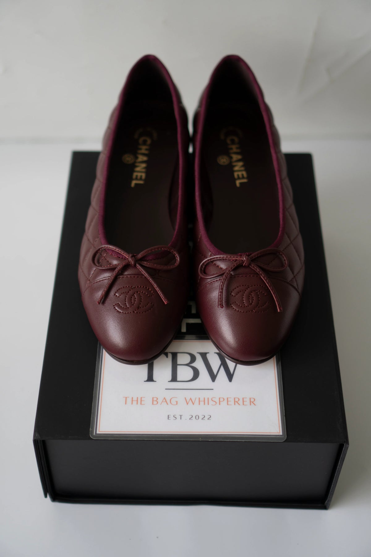 Quilted Ballet Flats in Burgundy Lambskin