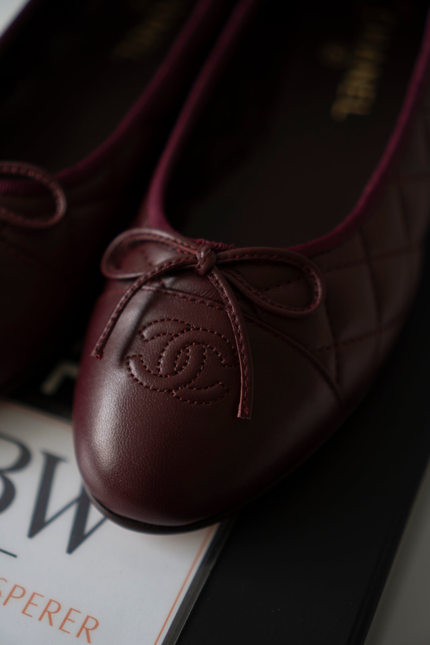 Quilted Ballet Flats in Burgundy Lambskin