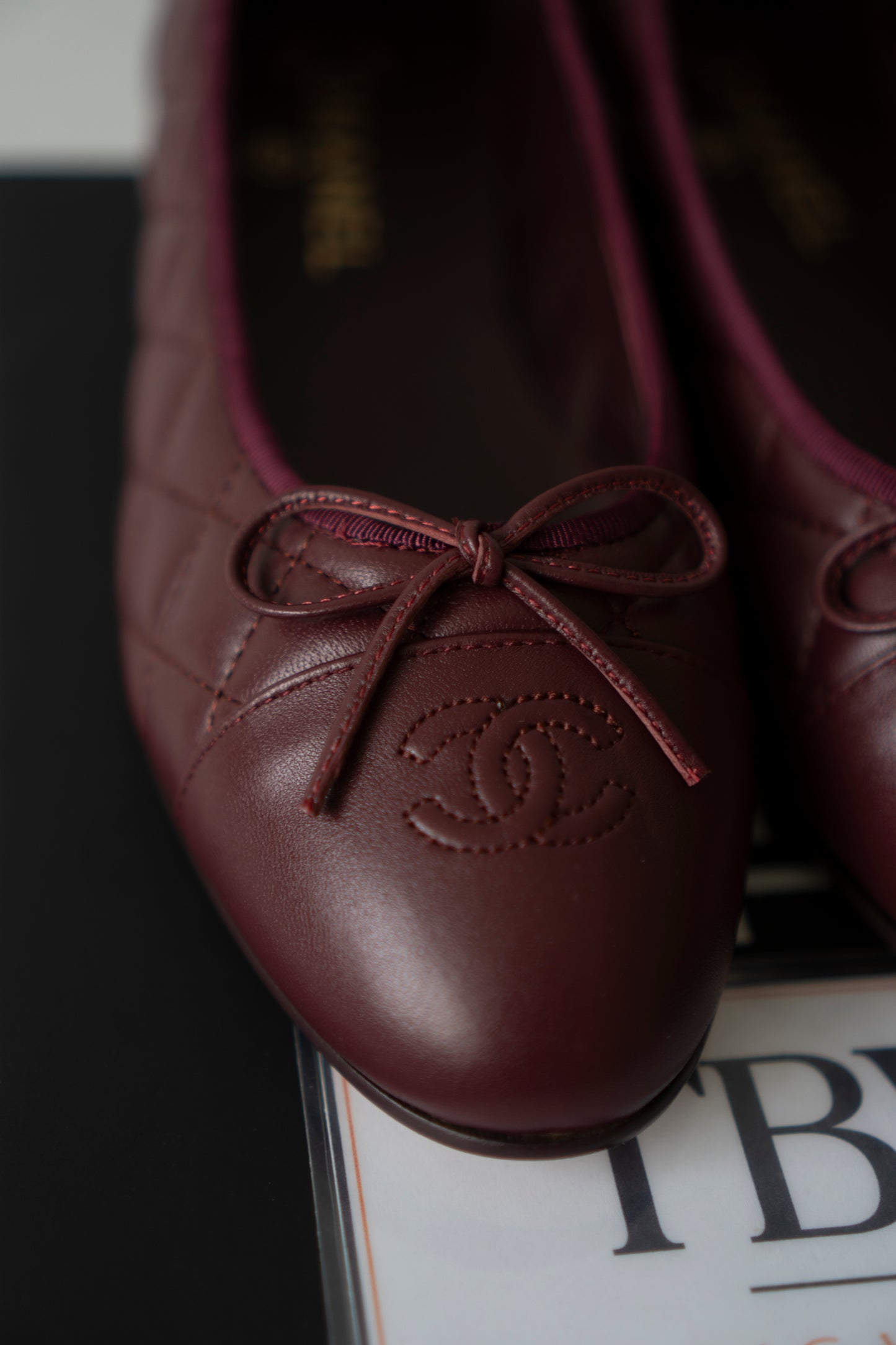 Quilted Ballet Flats in Burgundy Lambskin