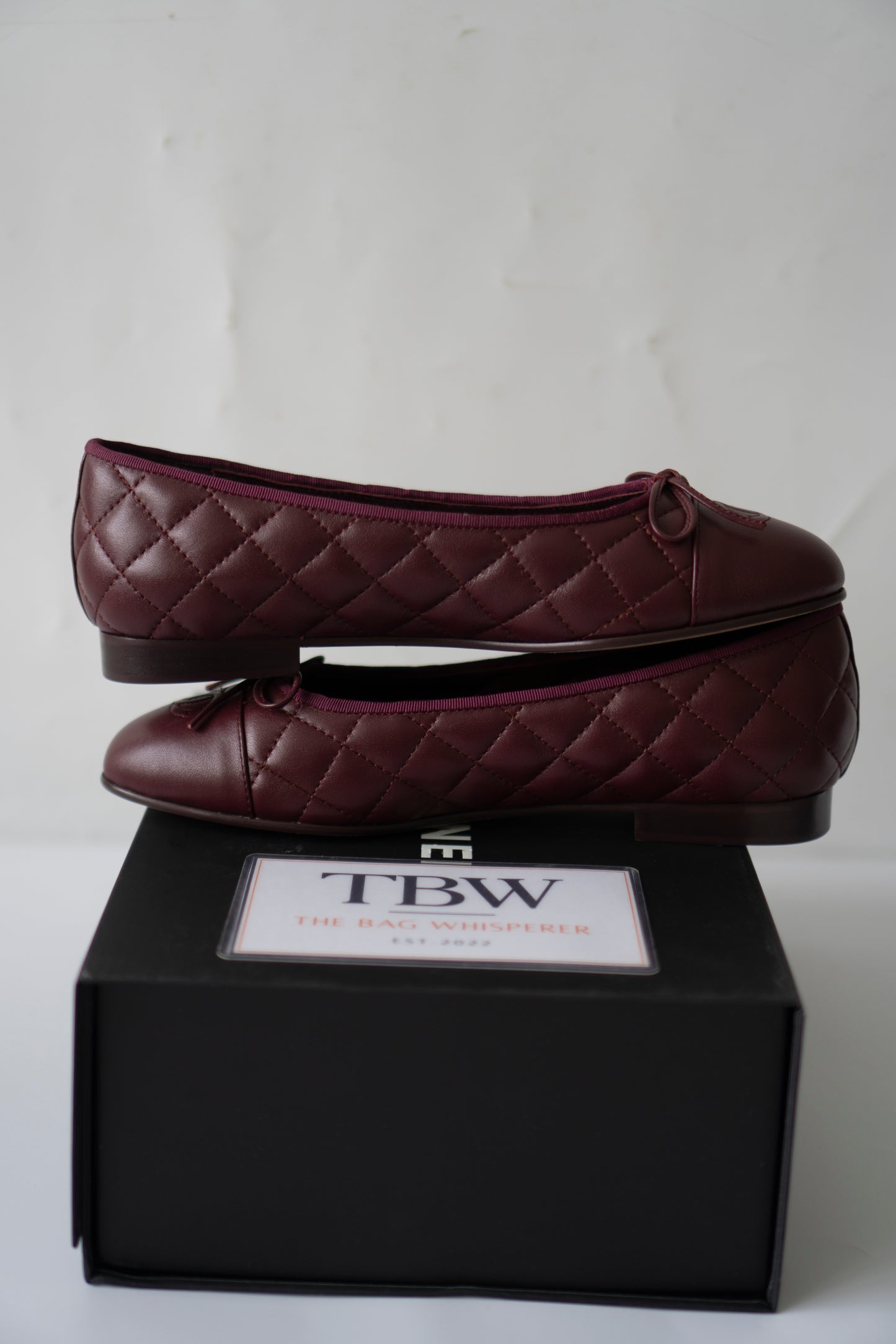 Quilted Ballet Flats in Burgundy Lambskin