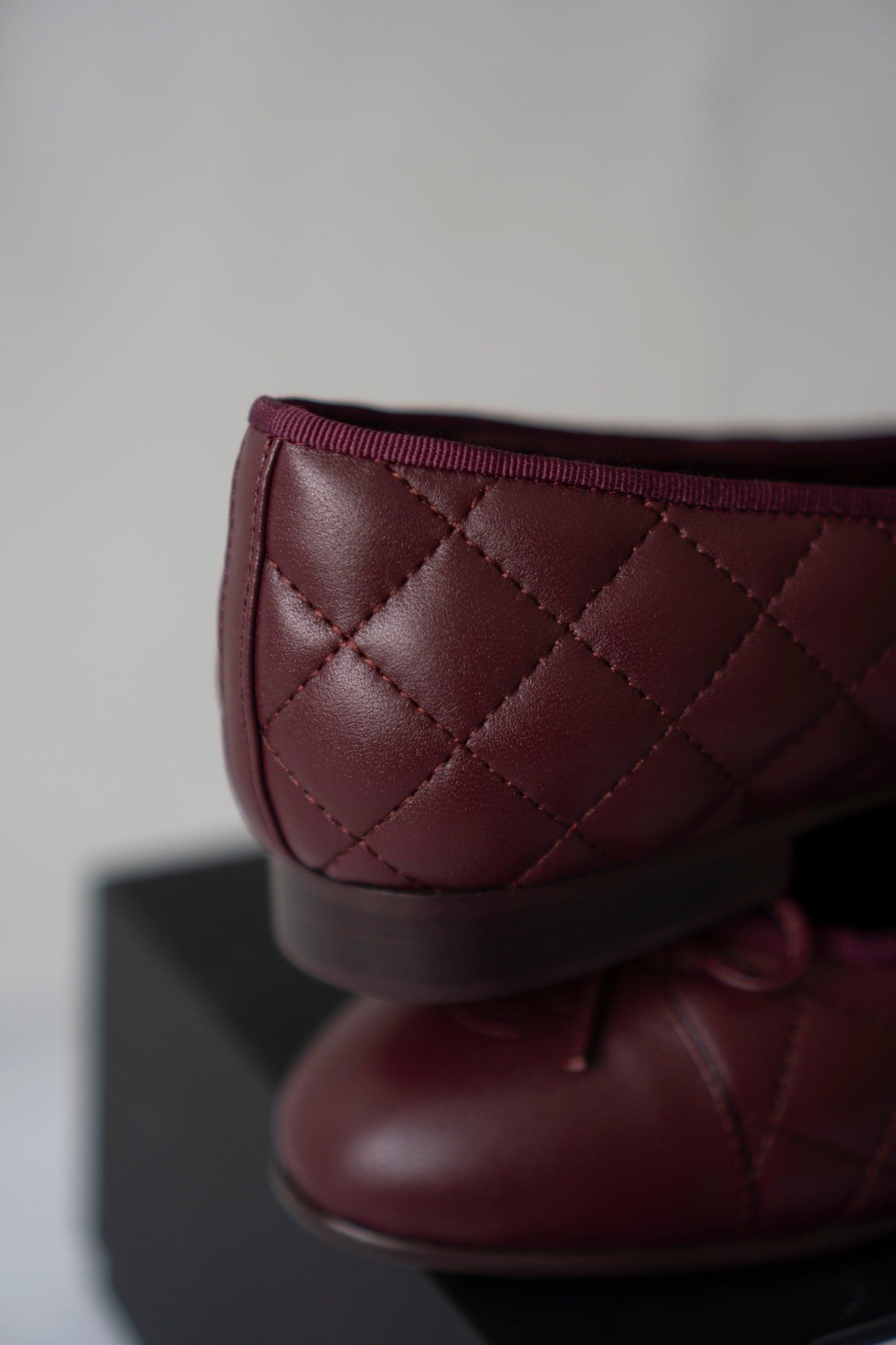 Quilted Ballet Flats in Burgundy Lambskin