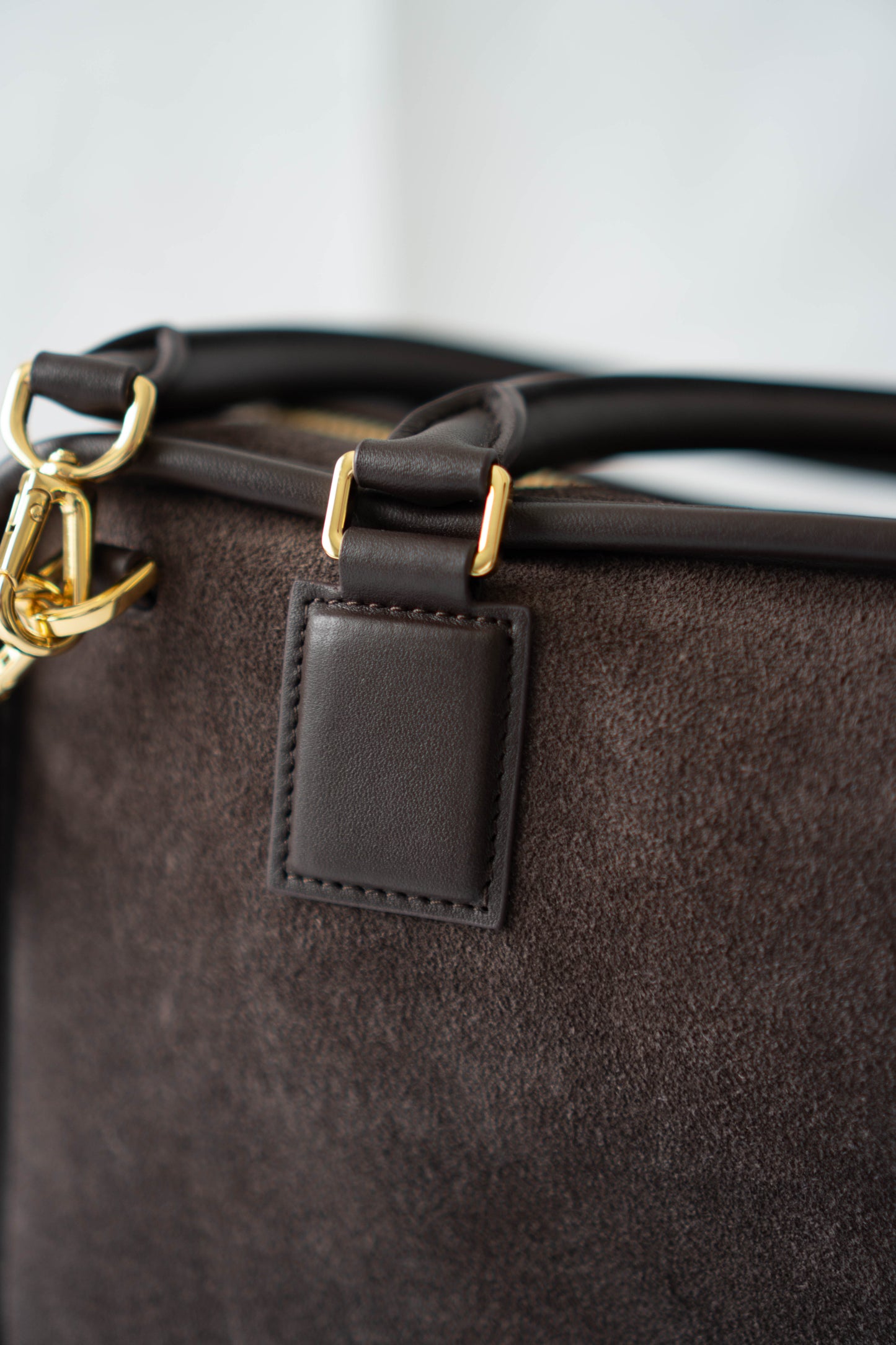 Amazona 180 Bag – Dark Brown Suede & Calfskin Leather with Gold Hardware