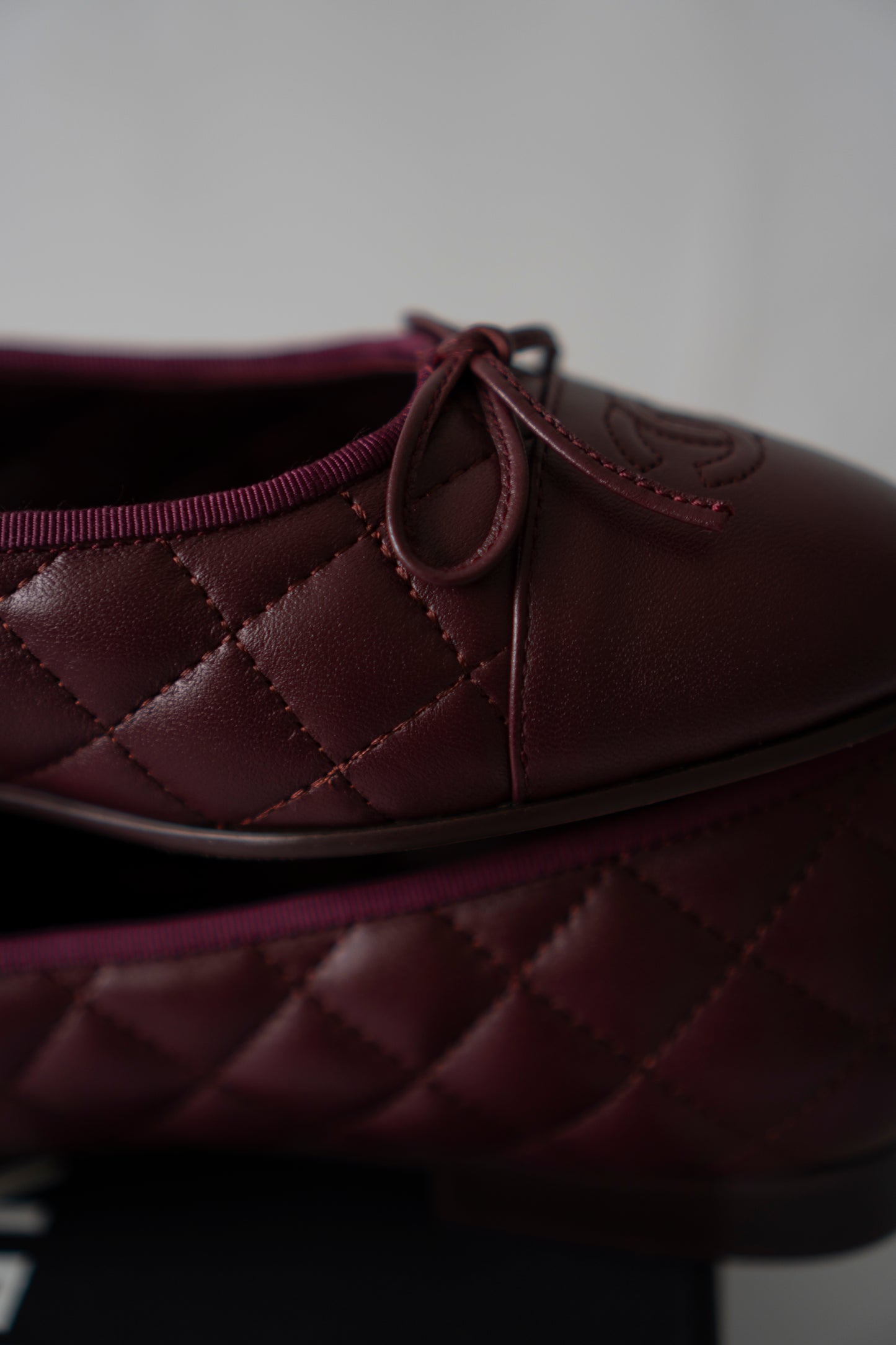 Quilted Ballet Flats in Burgundy Lambskin