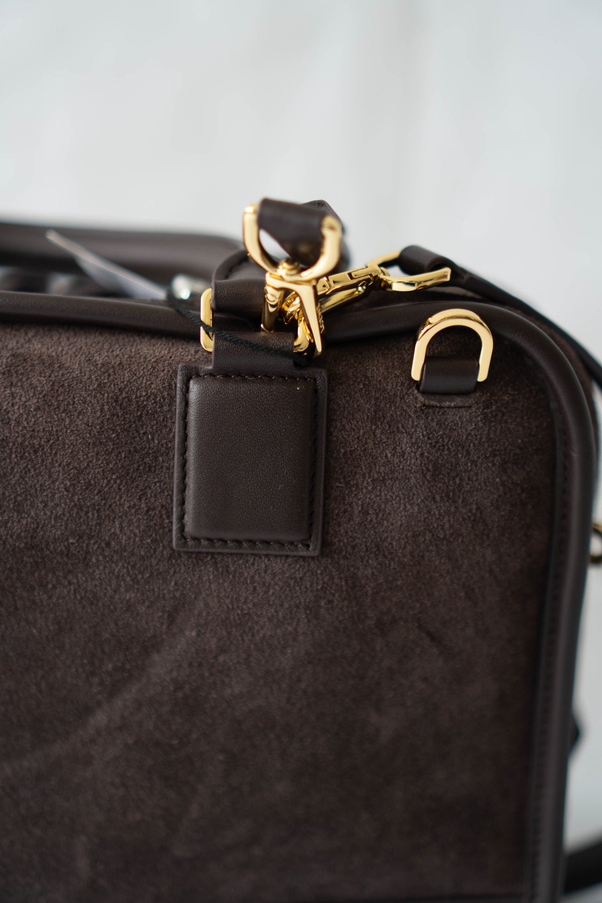 Amazona 180 Bag – Dark Brown Suede & Calfskin Leather with Gold Hardware