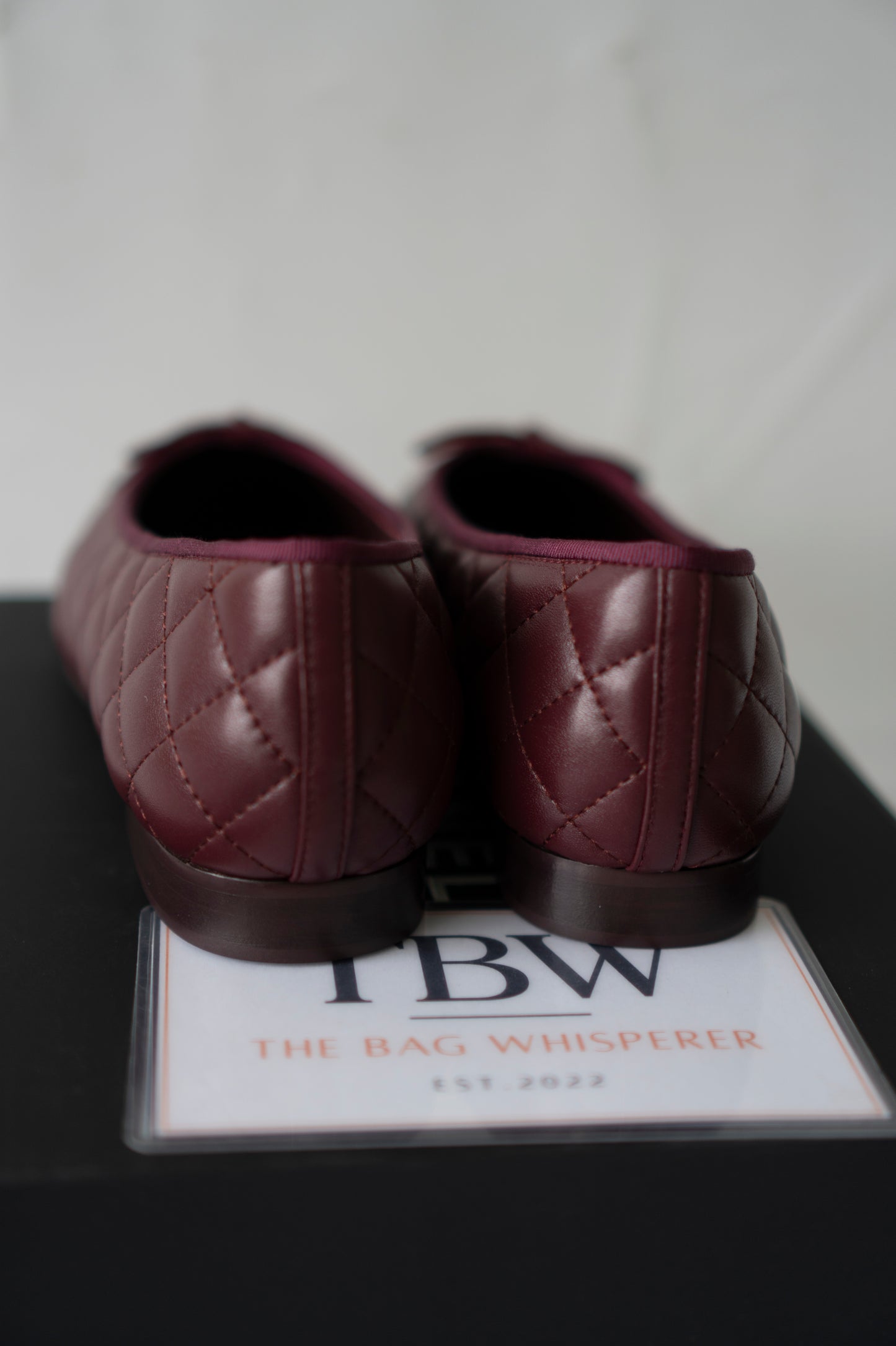 Quilted Ballet Flats in Burgundy Lambskin