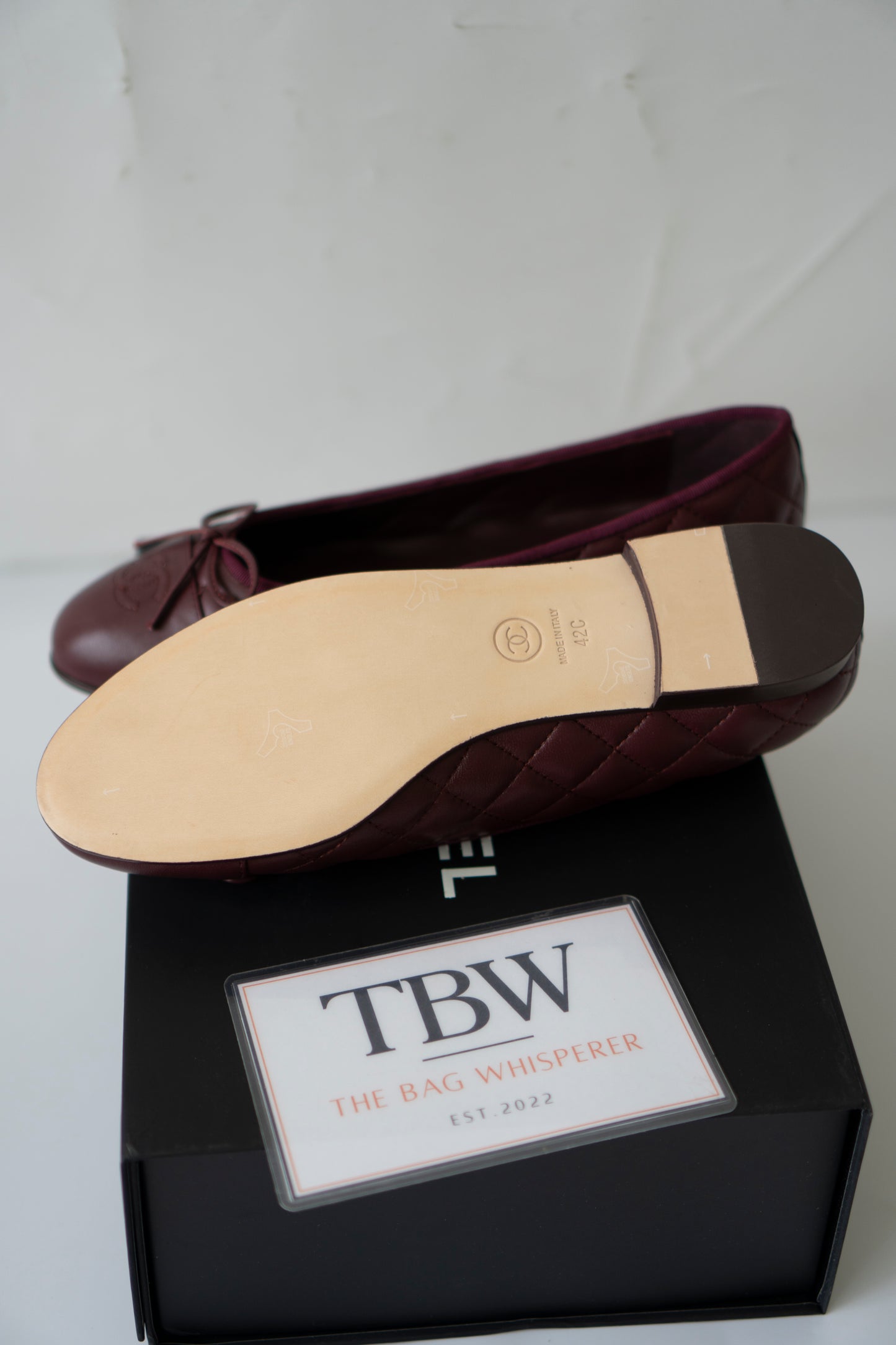 Quilted Ballet Flats in Burgundy Lambskin