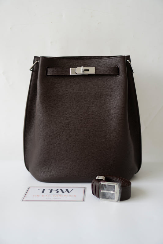 So Kelly 22 in Ebene Clemence Leather with Palladium Hardware