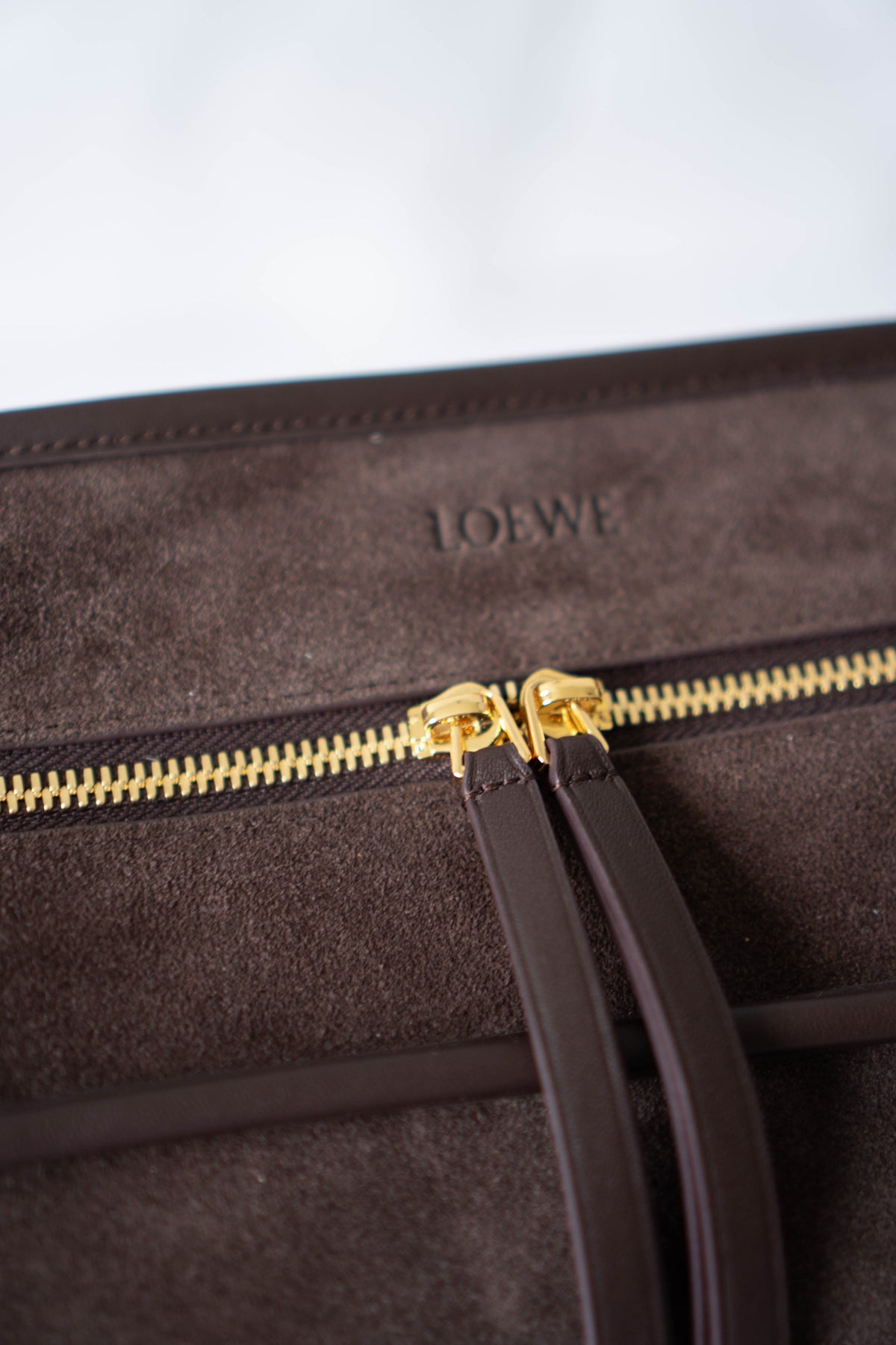 Amazona 180 Bag – Dark Brown Suede & Calfskin Leather with Gold Hardware