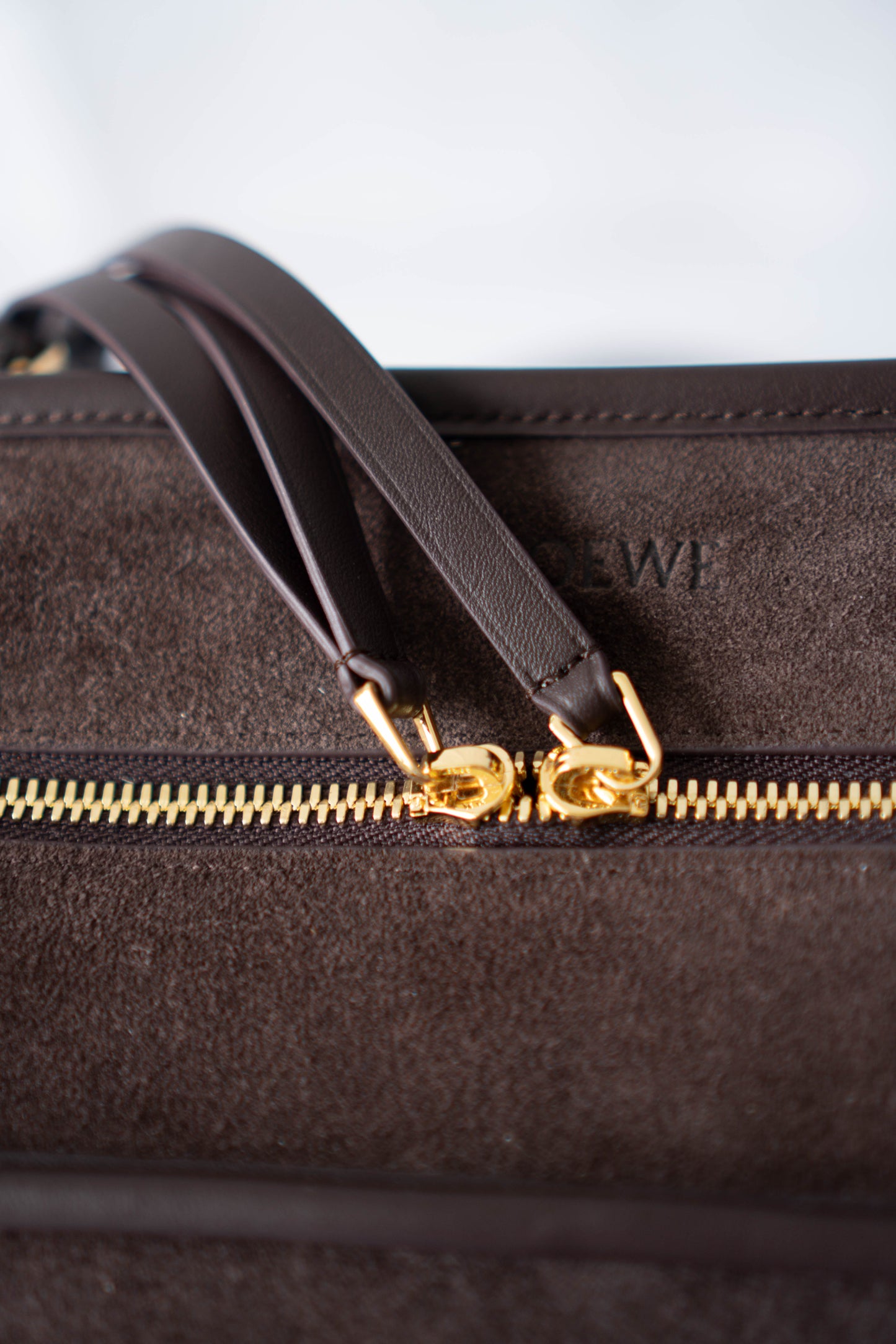 Amazona 180 Bag – Dark Brown Suede & Calfskin Leather with Gold Hardware