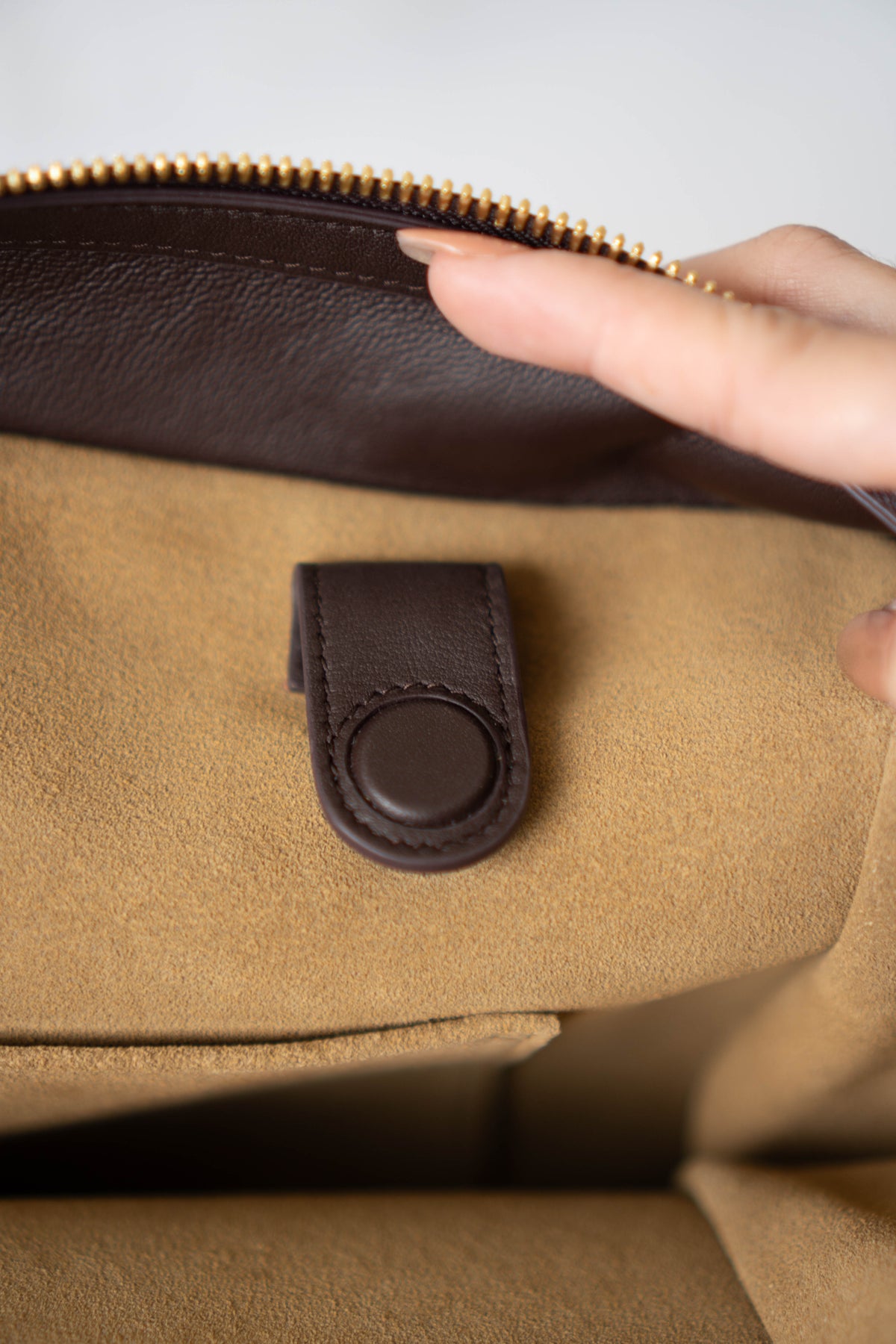 Amazona 180 Bag – Dark Brown Suede & Calfskin Leather with Gold Hardware