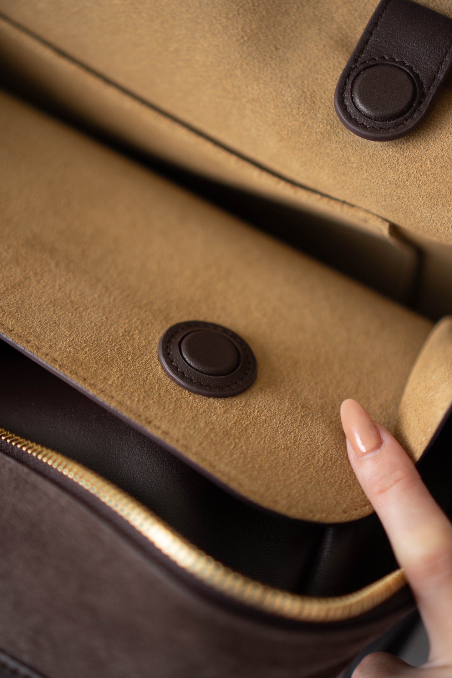 Amazona 180 Bag – Dark Brown Suede & Calfskin Leather with Gold Hardware