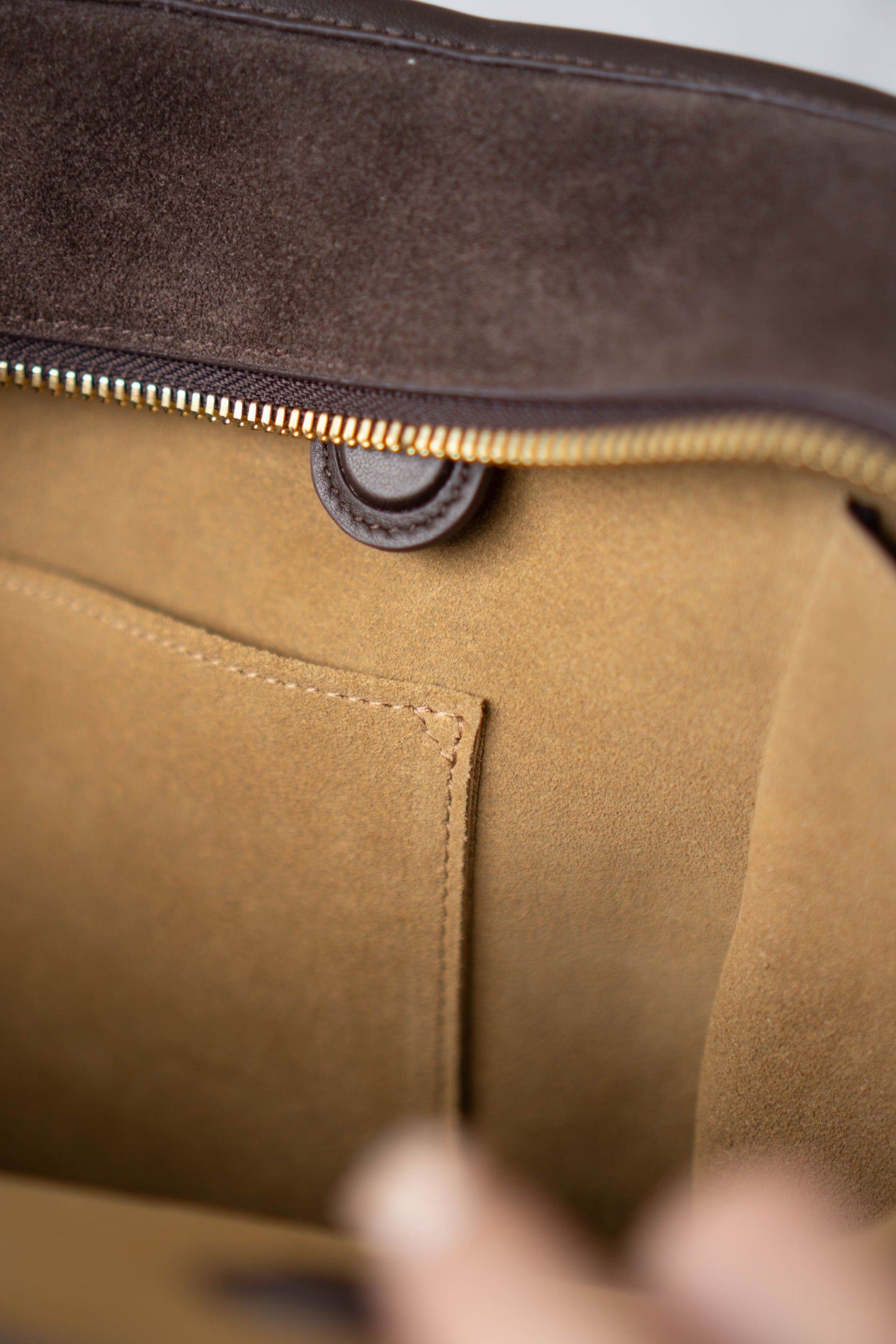 Amazona 180 Bag – Dark Brown Suede & Calfskin Leather with Gold Hardware
