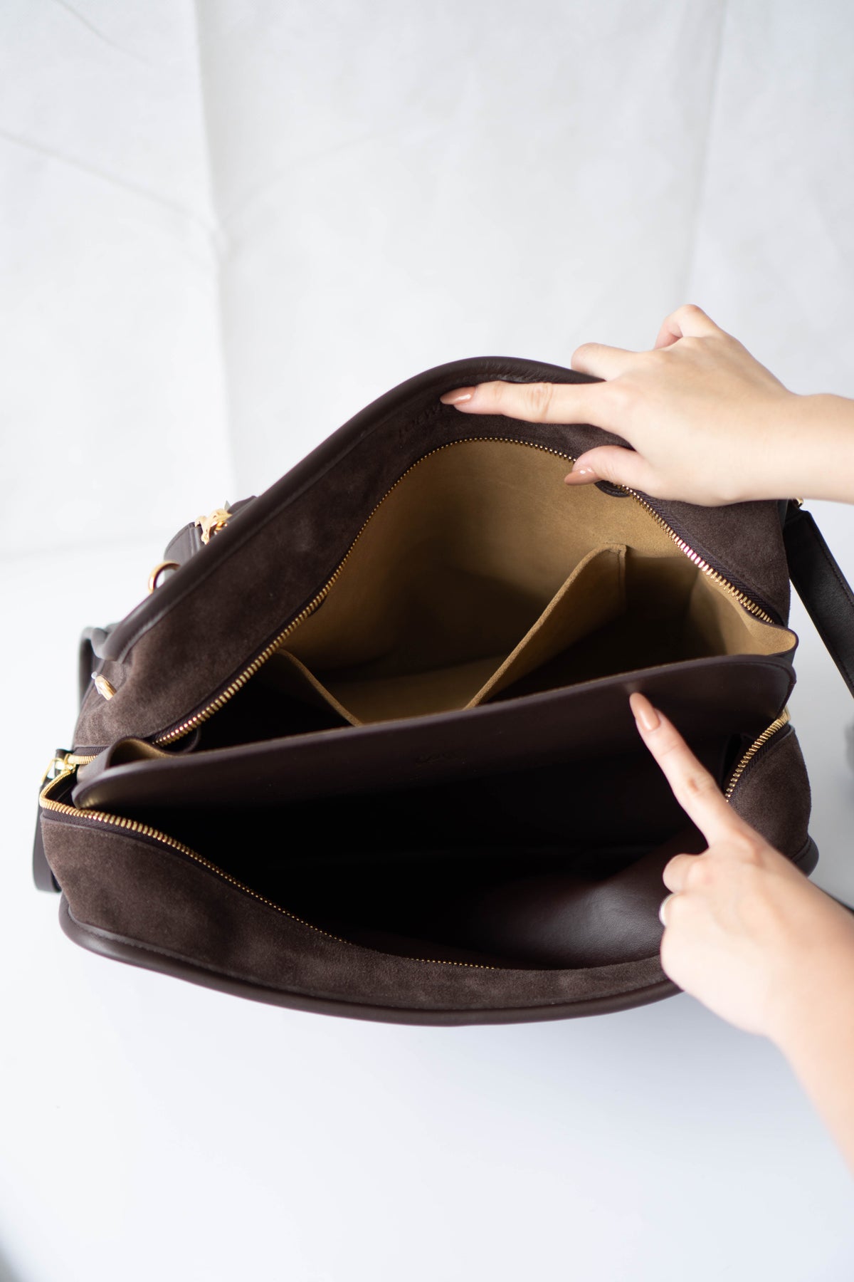 Amazona 180 Bag – Dark Brown Suede & Calfskin Leather with Gold Hardware