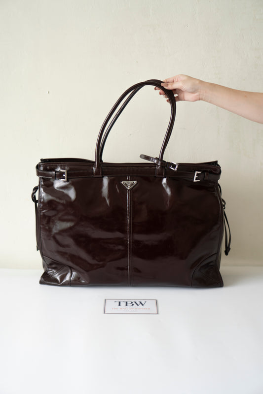 Bonnie Leather Tote in Dark Brown Glossy Calfskin