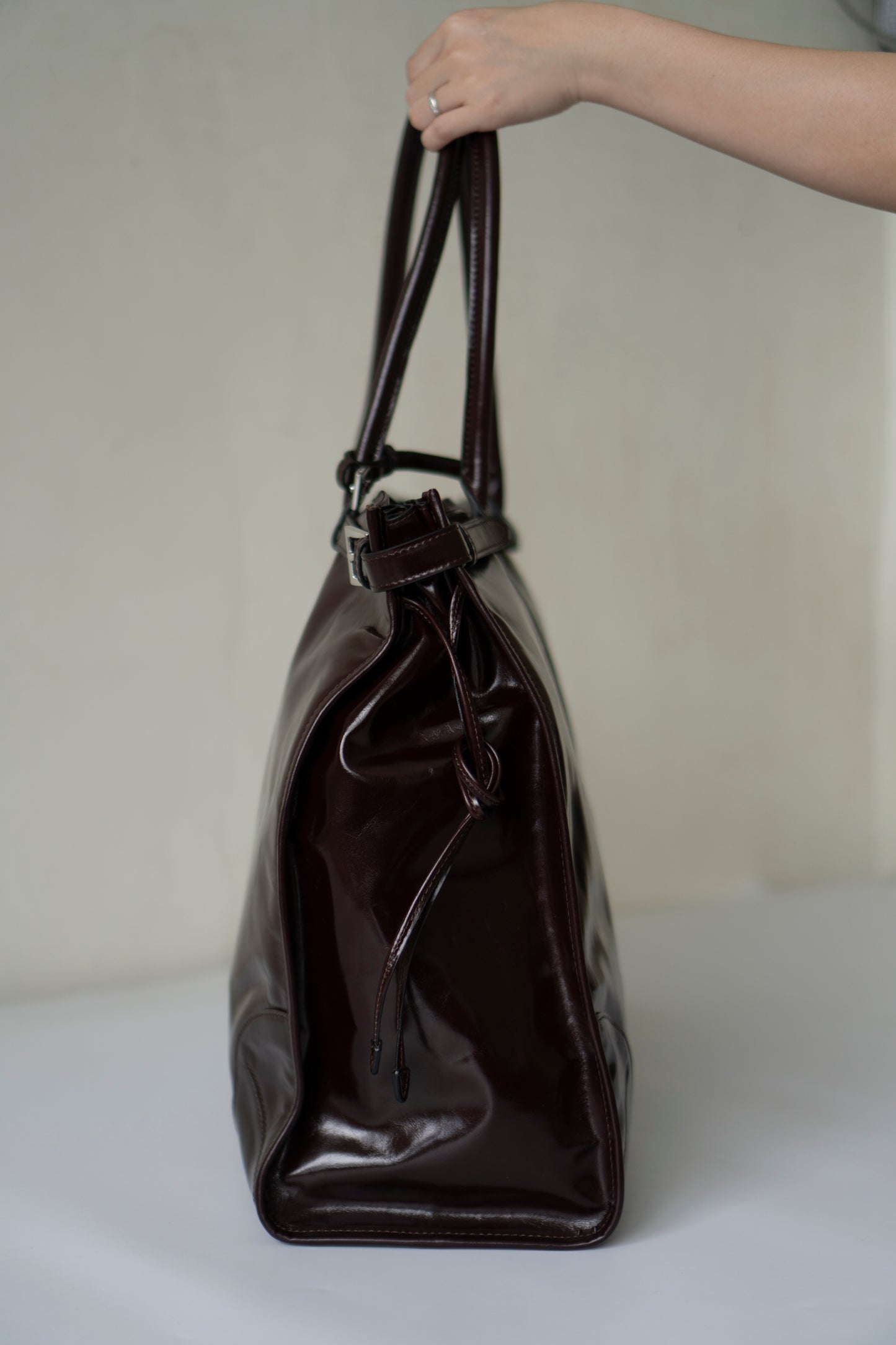 Bonnie Leather Tote in Dark Brown Glossy Calfskin
