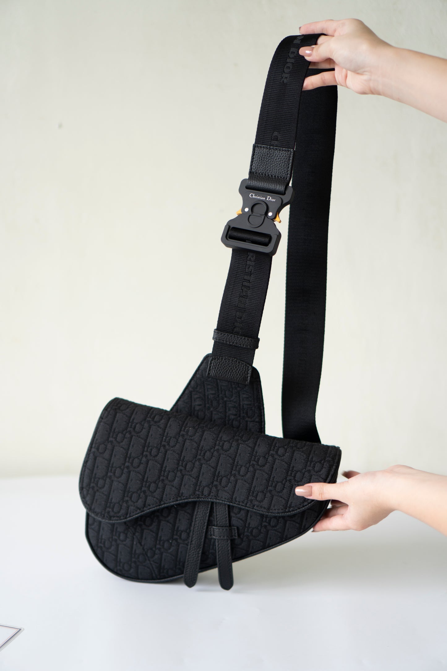 Saddle Bag in Black Oblique Jacquard
