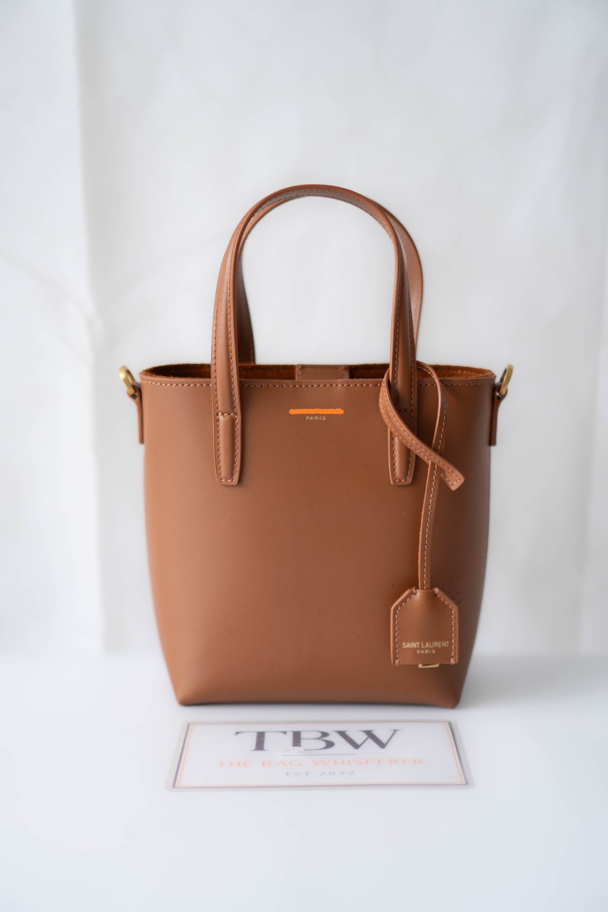 Toy Shopping Tote Bag – Tan Smooth Leather with Gold Hardware