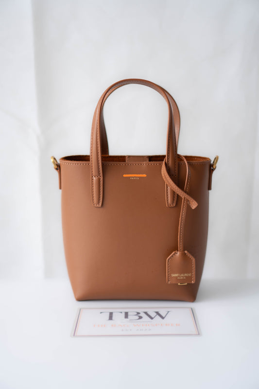 Toy Shopping Tote Bag – Tan Smooth Leather with Gold Hardware