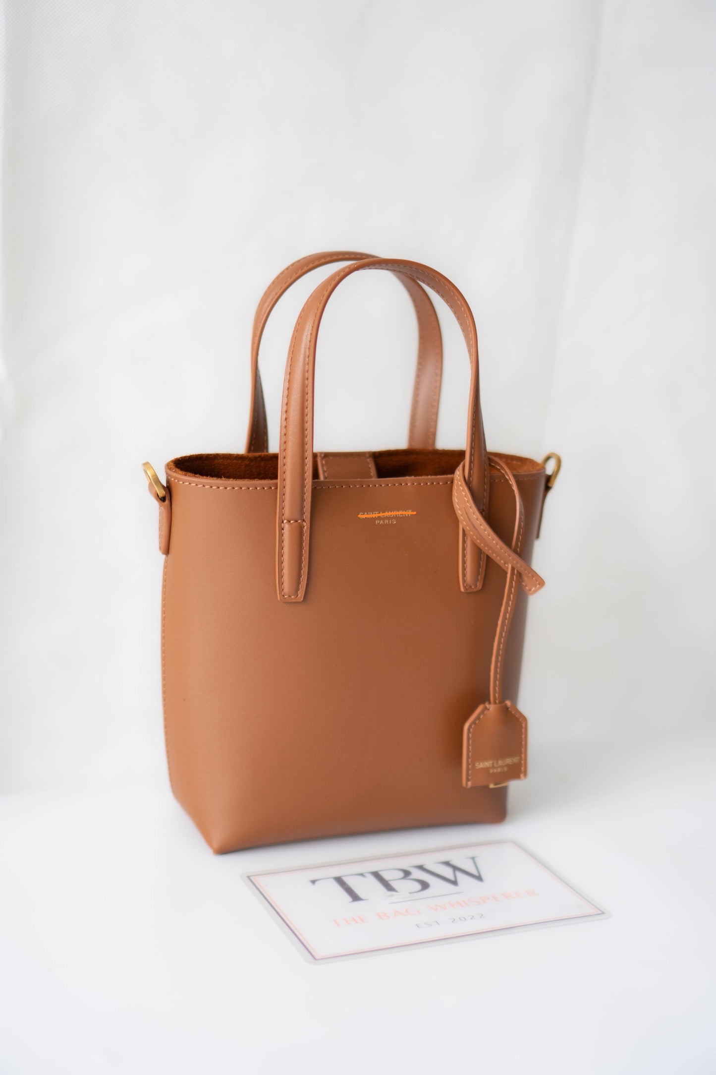 Toy Shopping Tote Bag – Tan Smooth Leather with Gold Hardware