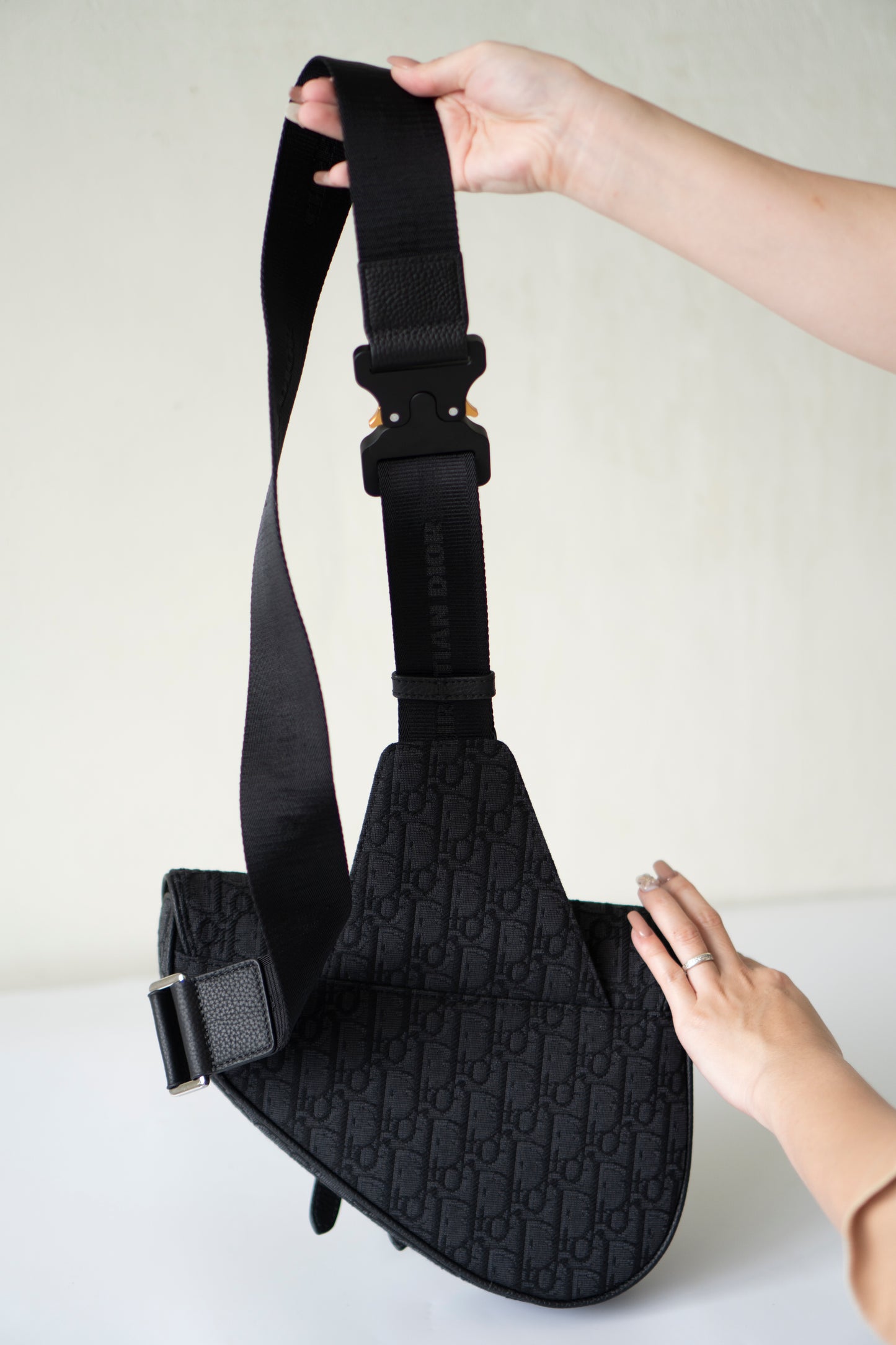 Saddle Bag in Black Oblique Jacquard