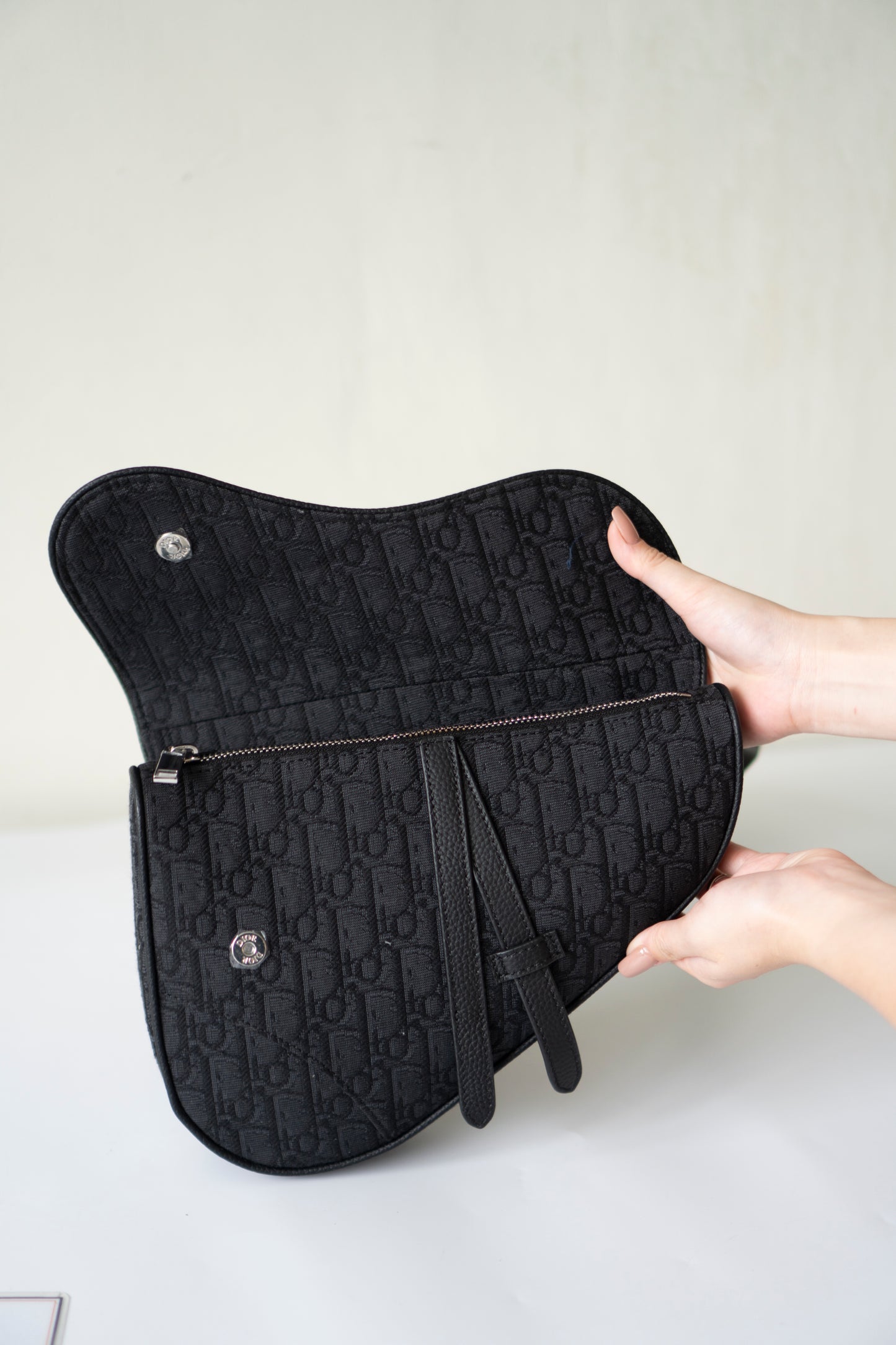Saddle Bag in Black Oblique Jacquard