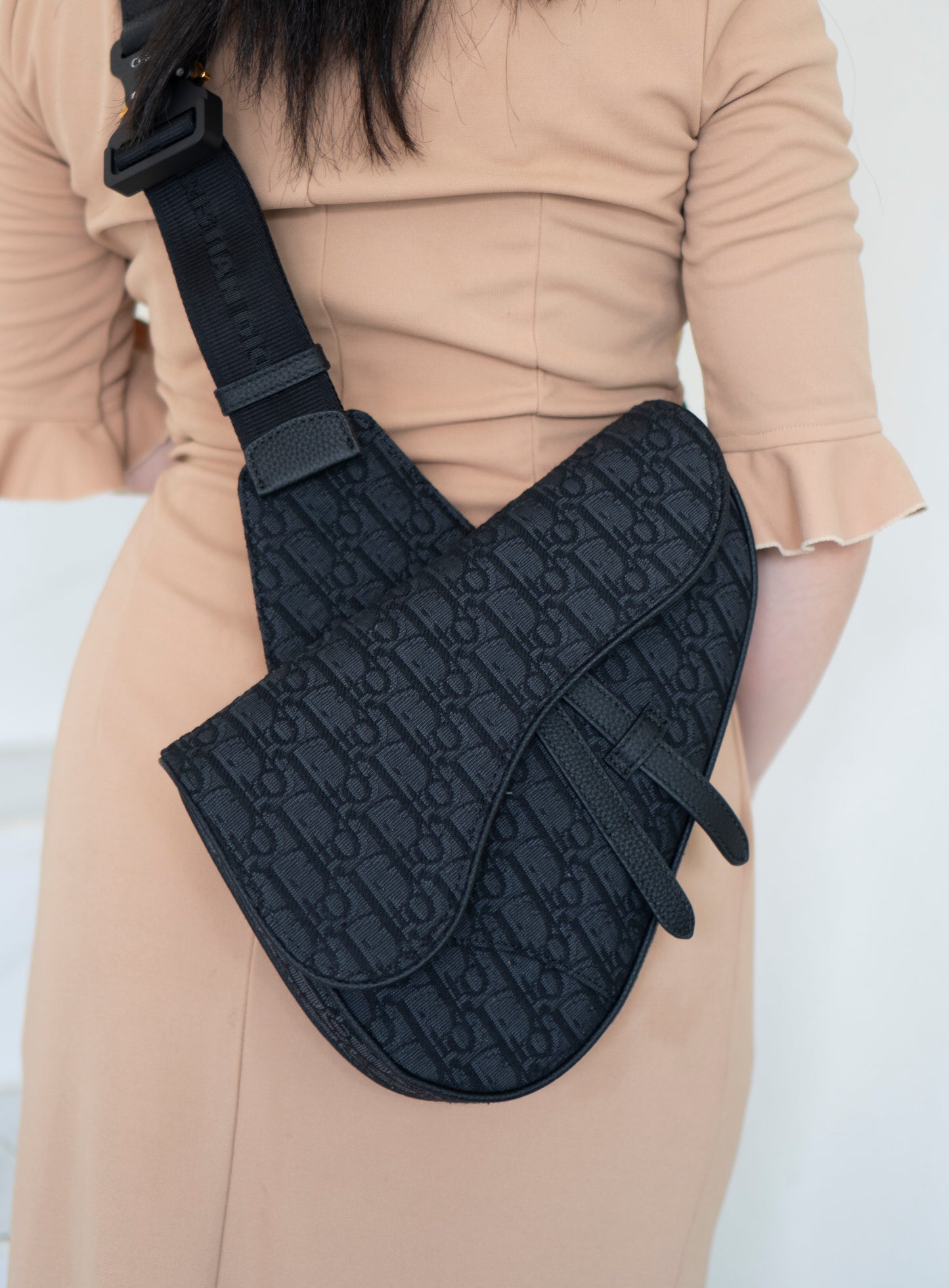 Saddle Bag in Black Oblique Jacquard