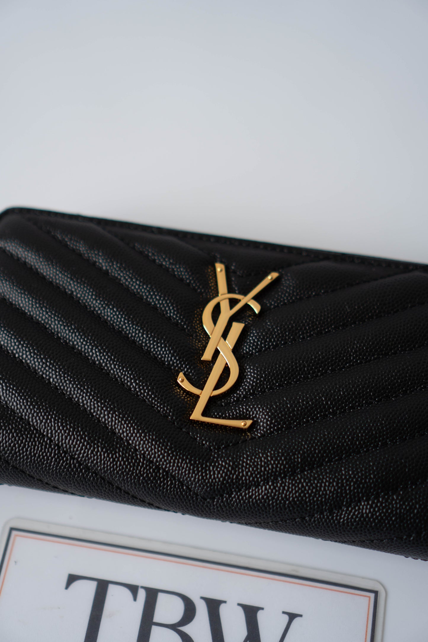 YS Monogram Zip-Around Wallet – Black Grain de Poudre Leather with Gold Hardware