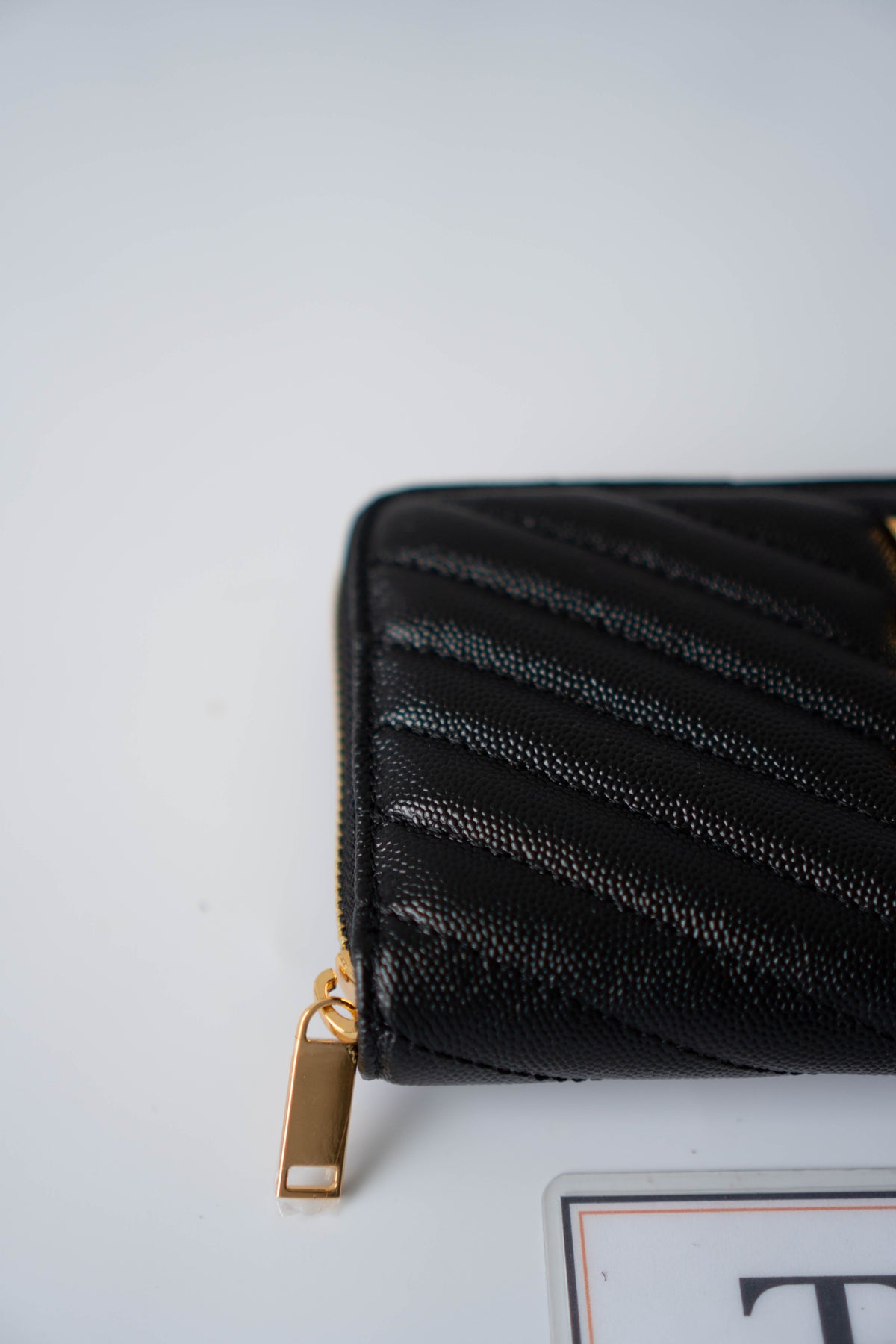 YS Monogram Zip-Around Wallet – Black Grain de Poudre Leather with Gold Hardware