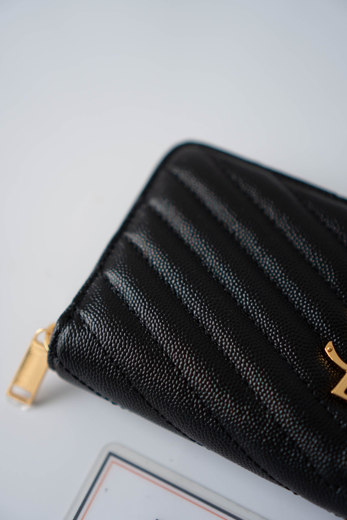 YS Monogram Zip-Around Wallet – Black Grain de Poudre Leather with Gold Hardware