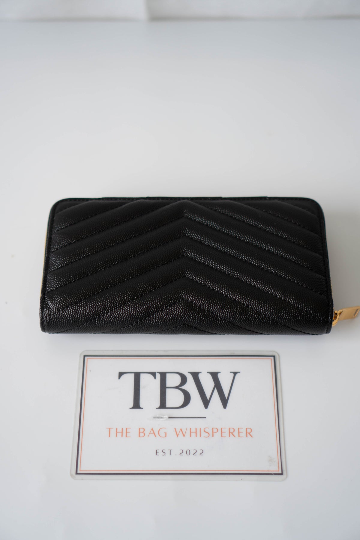 YS Monogram Zip-Around Wallet – Black Grain de Poudre Leather with Gold Hardware