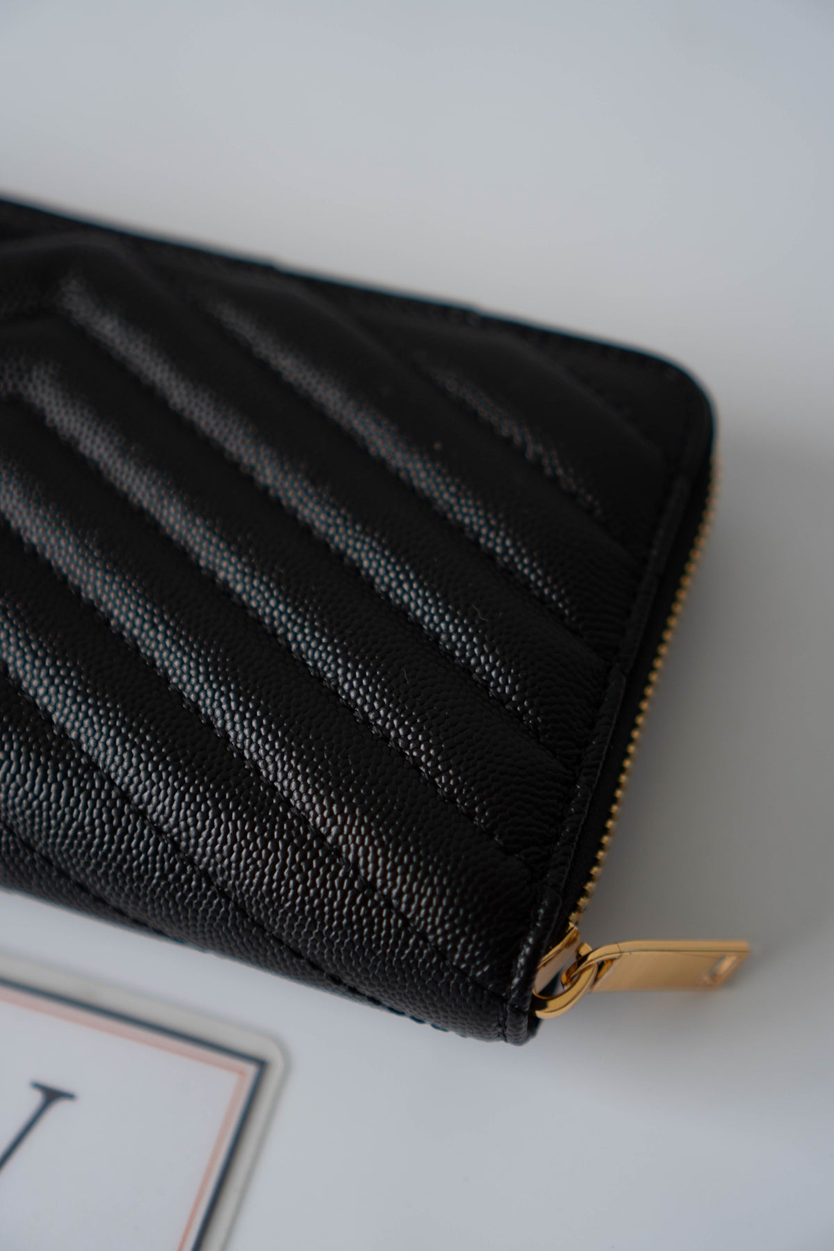 YS Monogram Zip-Around Wallet – Black Grain de Poudre Leather with Gold Hardware