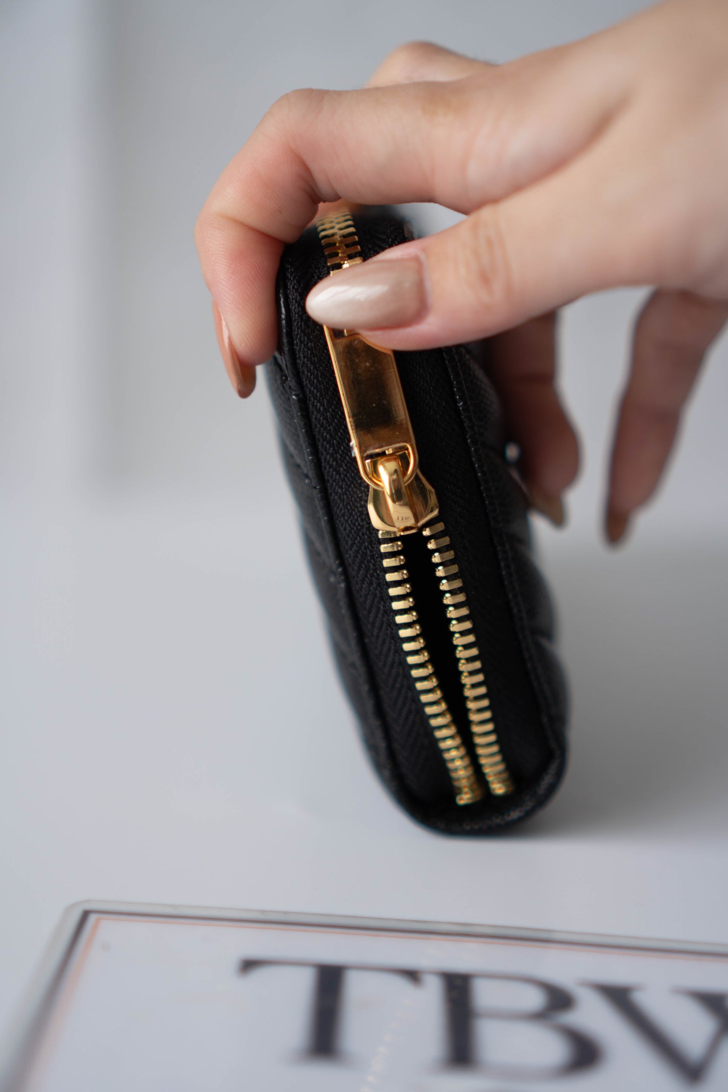 YS Monogram Zip-Around Wallet – Black Grain de Poudre Leather with Gold Hardware