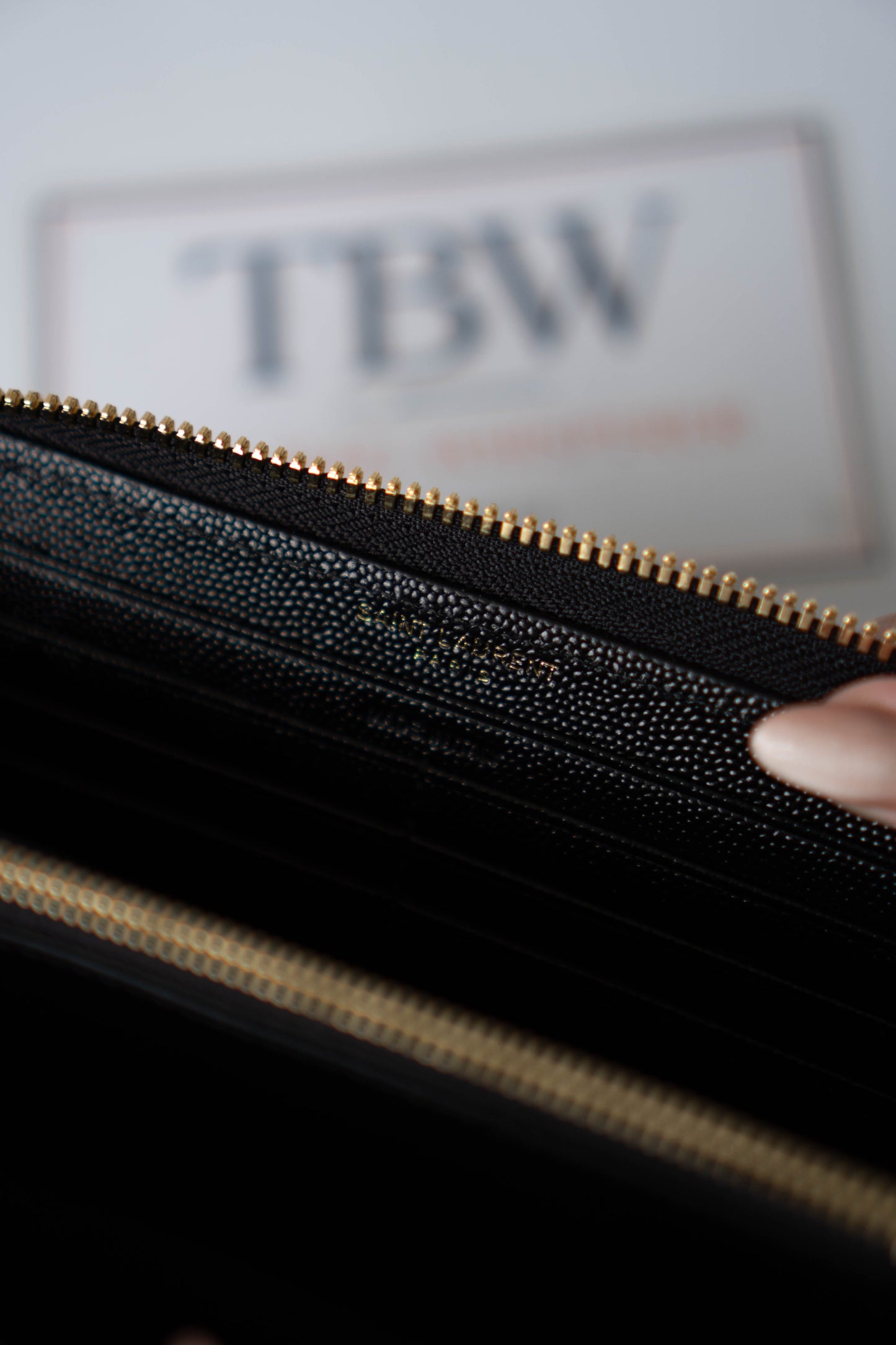 YS Monogram Zip-Around Wallet – Black Grain de Poudre Leather with Gold Hardware