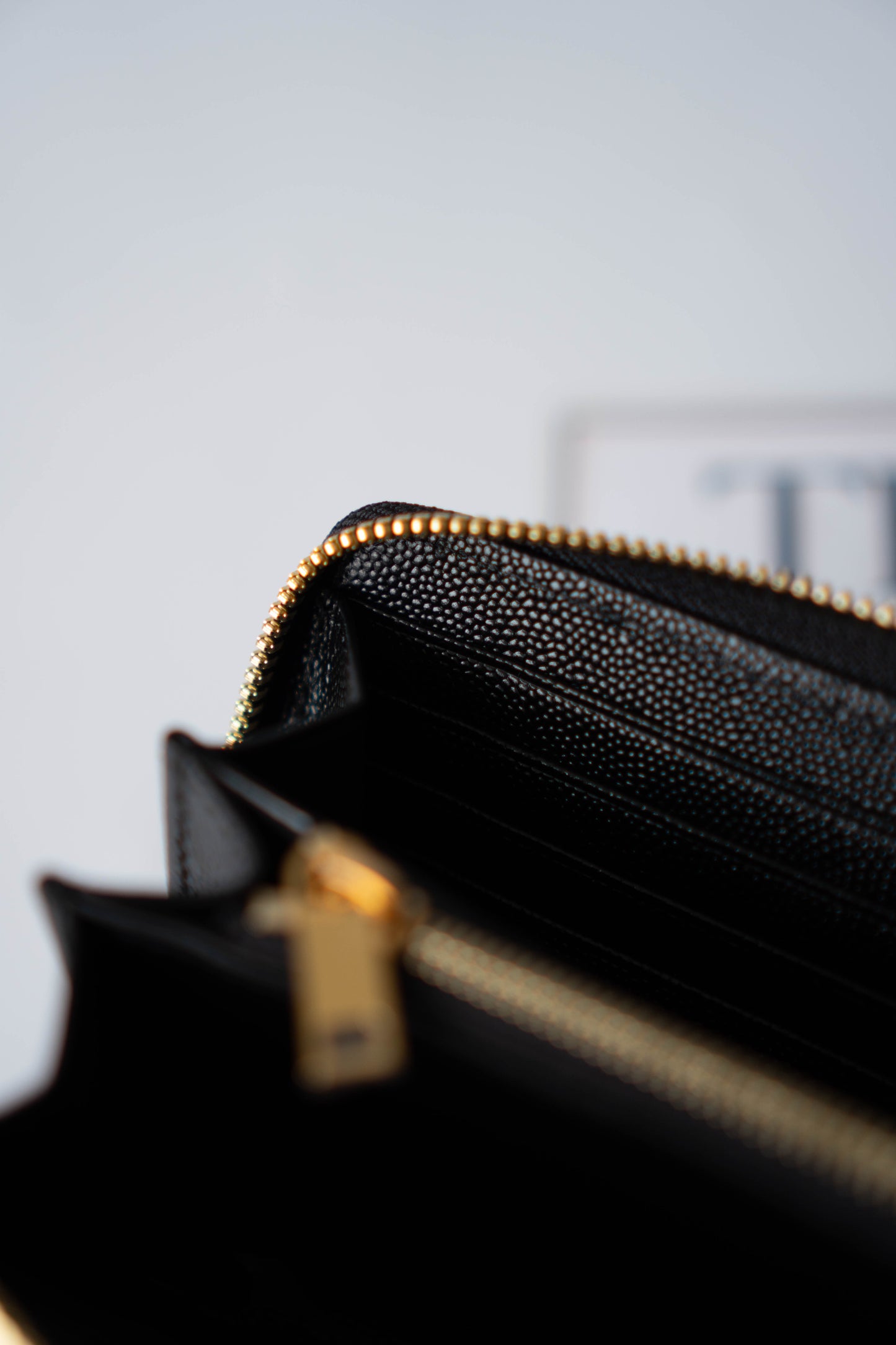 YS Monogram Zip-Around Wallet – Black Grain de Poudre Leather with Gold Hardware