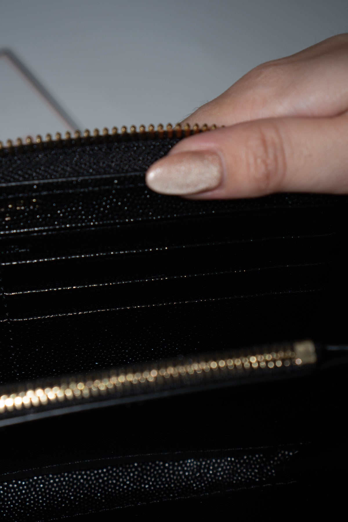 YS Monogram Zip-Around Wallet – Black Grain de Poudre Leather with Gold Hardware