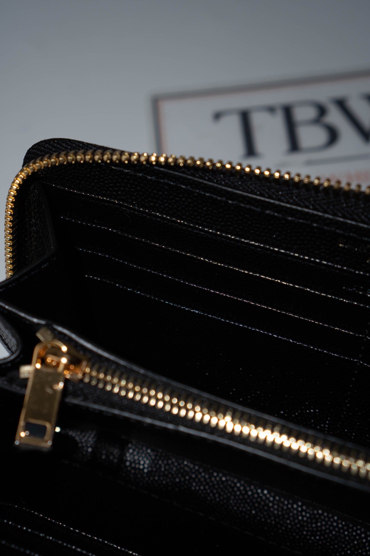 YS Monogram Zip-Around Wallet – Black Grain de Poudre Leather with Gold Hardware