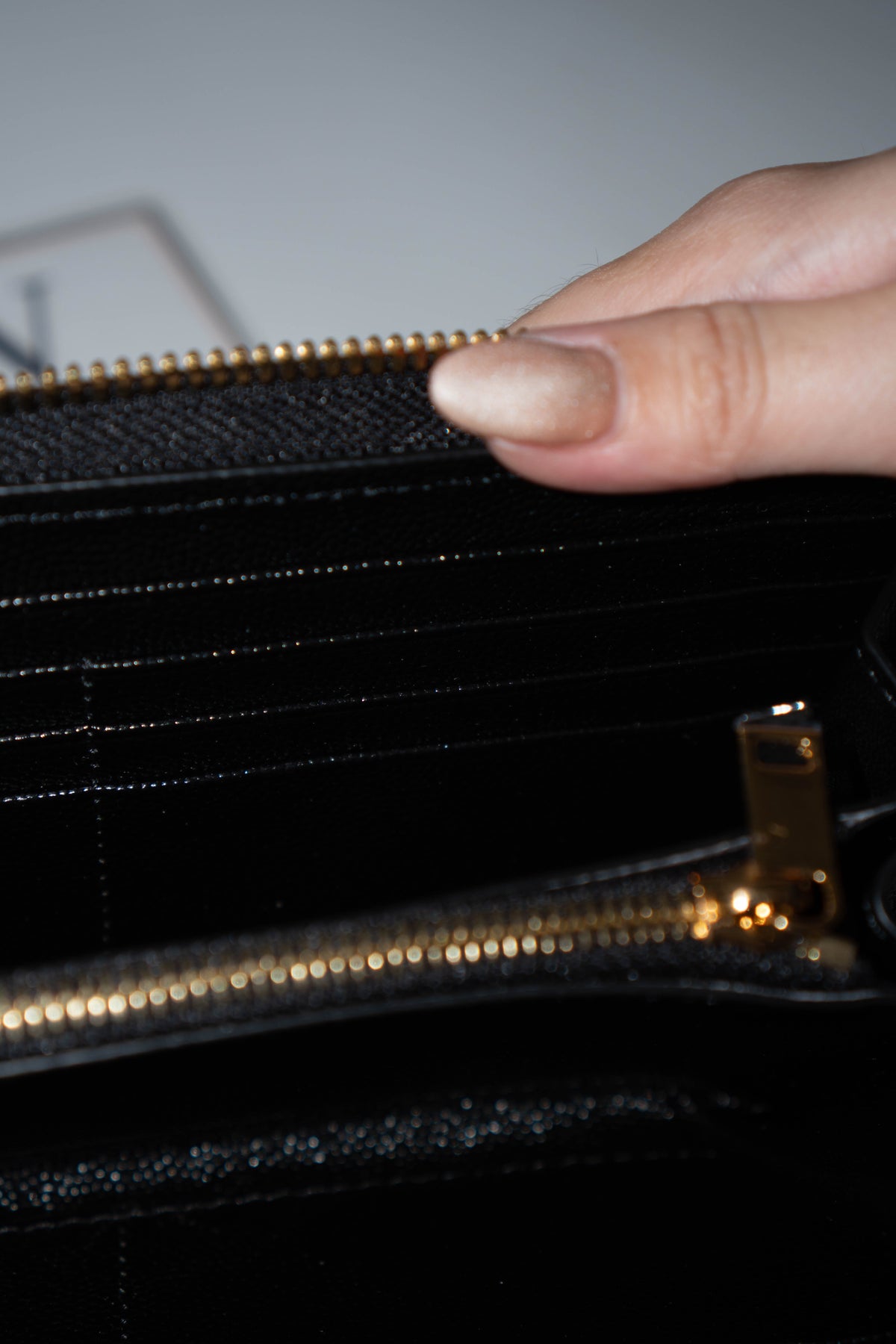 YS Monogram Zip-Around Wallet – Black Grain de Poudre Leather with Gold Hardware
