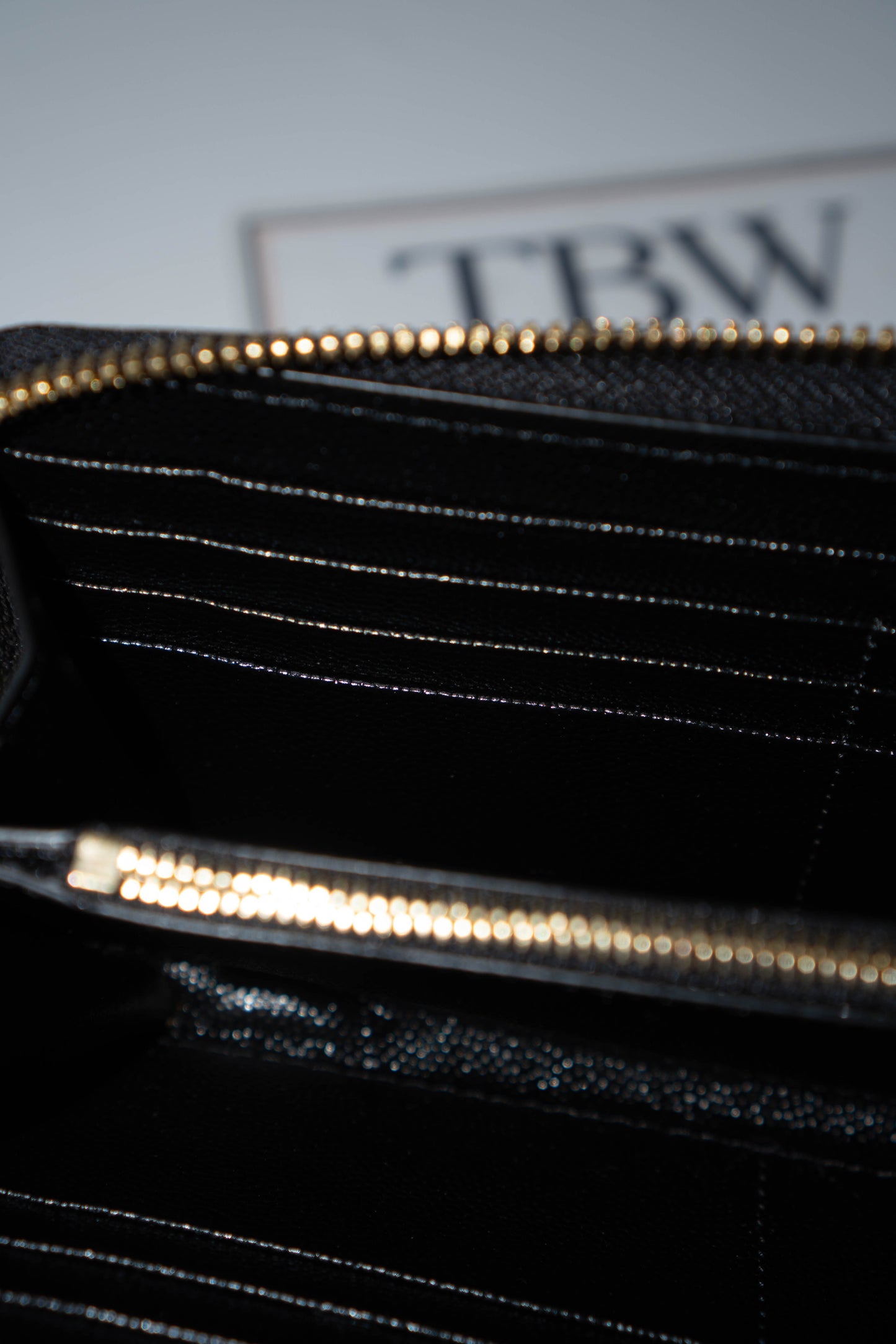 YS Monogram Zip-Around Wallet – Black Grain de Poudre Leather with Gold Hardware