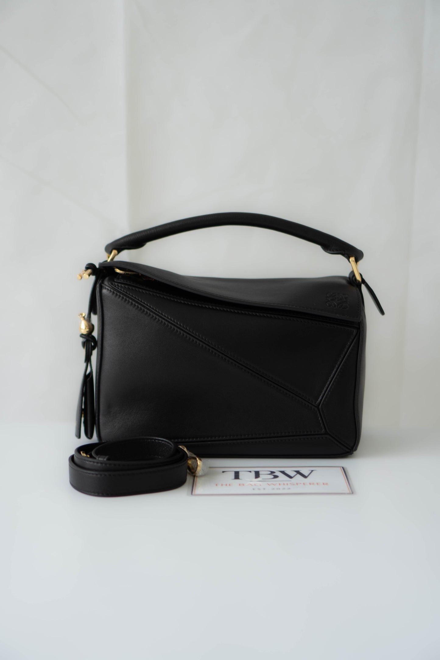 Puzzle Small Bag – Black Satin Calfskin Leather with Gold Hardware